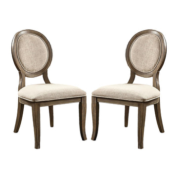 Set Of 2 Padded Beige Fabric Dining Chairs In Rustic Oak Finish Solid Oak Dining Room Dining Chairs Wood Fabric