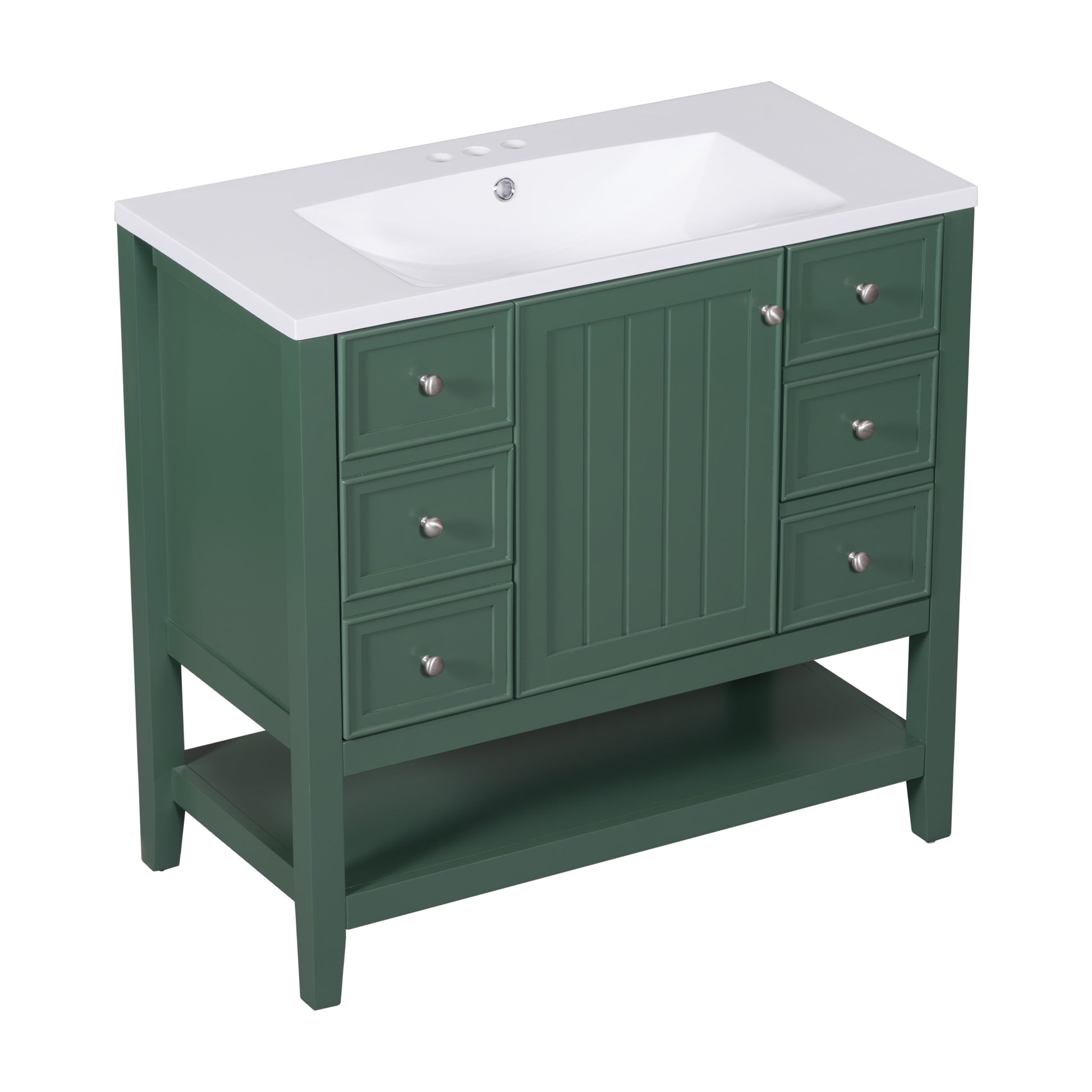 36" Bathroom Vanity With Sink Combo, One Cabinet And Three Drawers, Solid Wood And Mdf Board, Green Green Solid Wood Mdf