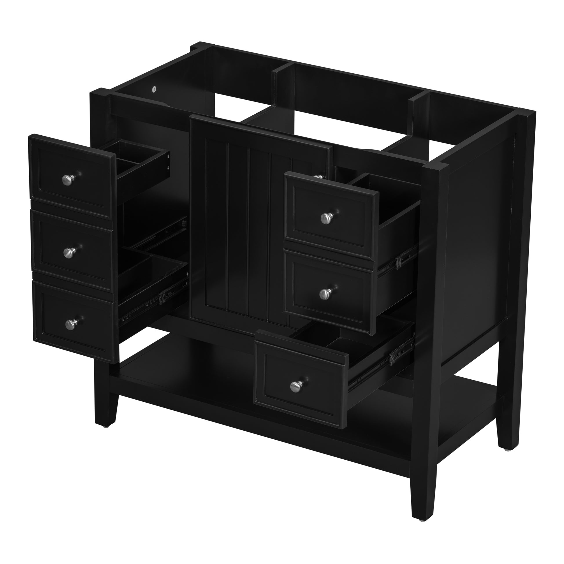 36" Bathroom Vanity Without Sink, Cabinet Base Only, One Cabinet And Three Drawers, Black Black Solid Wood Mdf