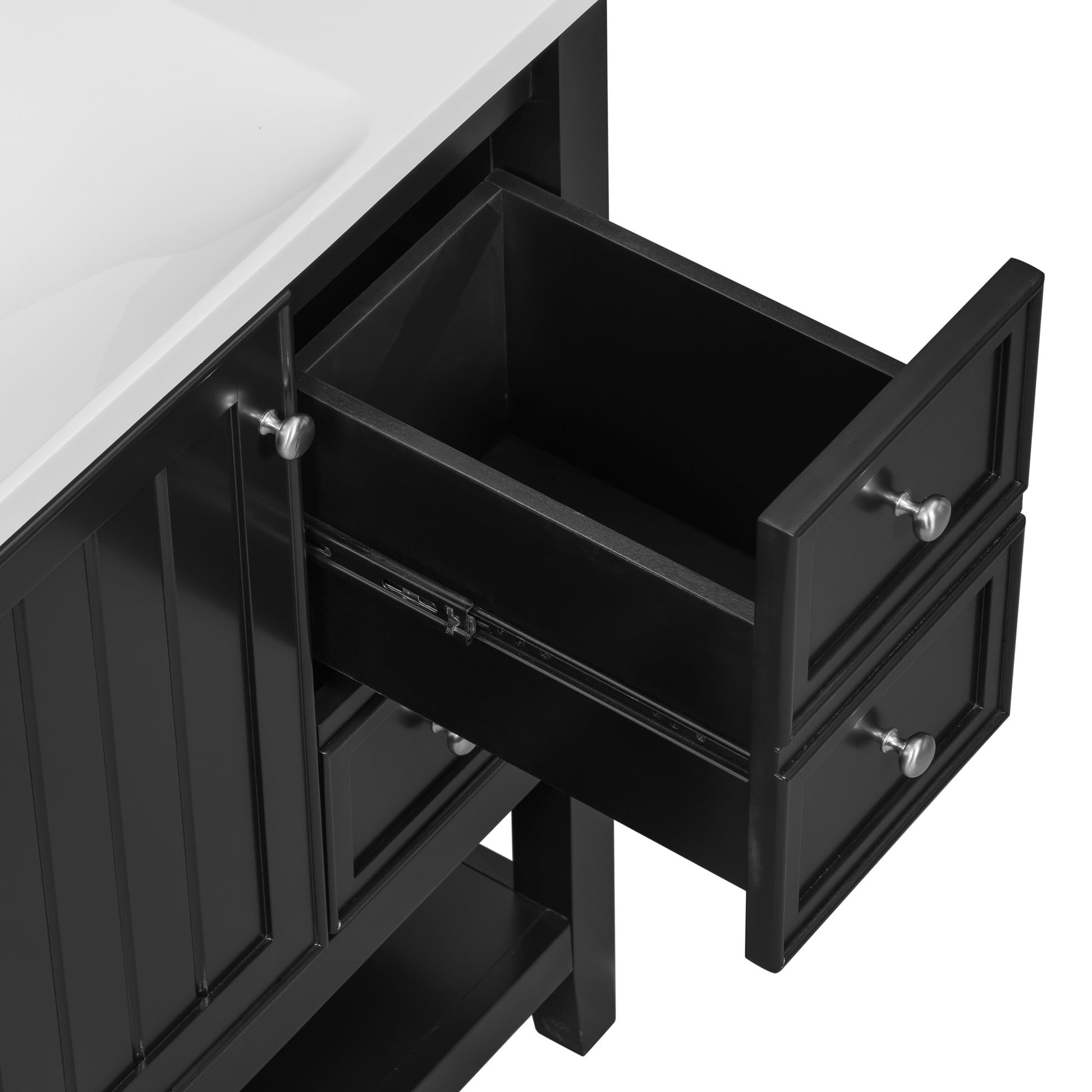 36" Bathroom Vanity With Sink Combo, One Cabinet And Three Drawers, Solid Wood And Mdf Board, Black Black Solid Wood Mdf