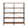 Antique Nutmeg And Black Double Wide Bookcase 4 Brown Brown Standard Vertical Office Open Back Wood Farmhouse,Rustic Wood