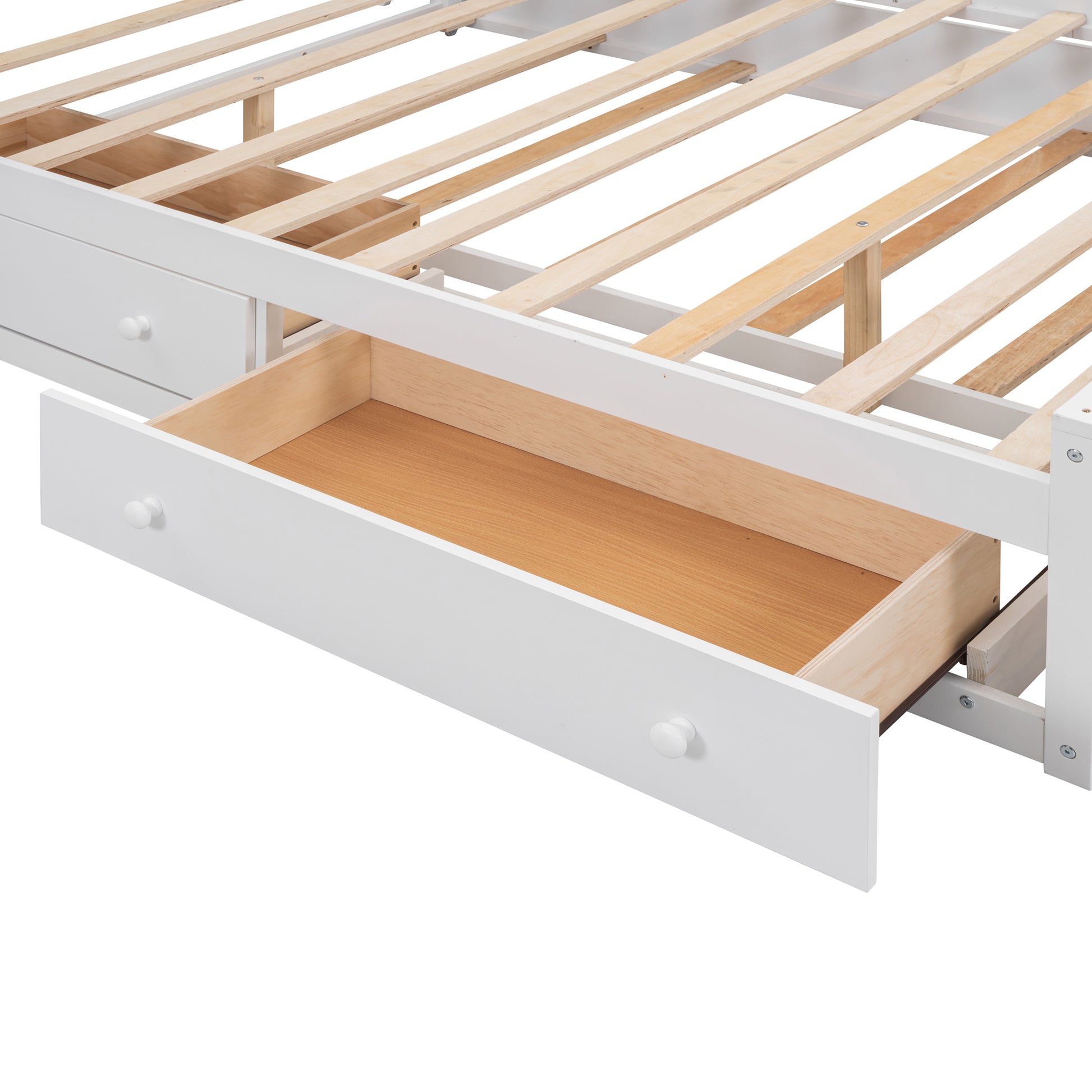 Queen Size Wooden Bed With All In One Cabinet, Shelf And Sockets,Twin Xl Trundle,White Queen White Solid Wood