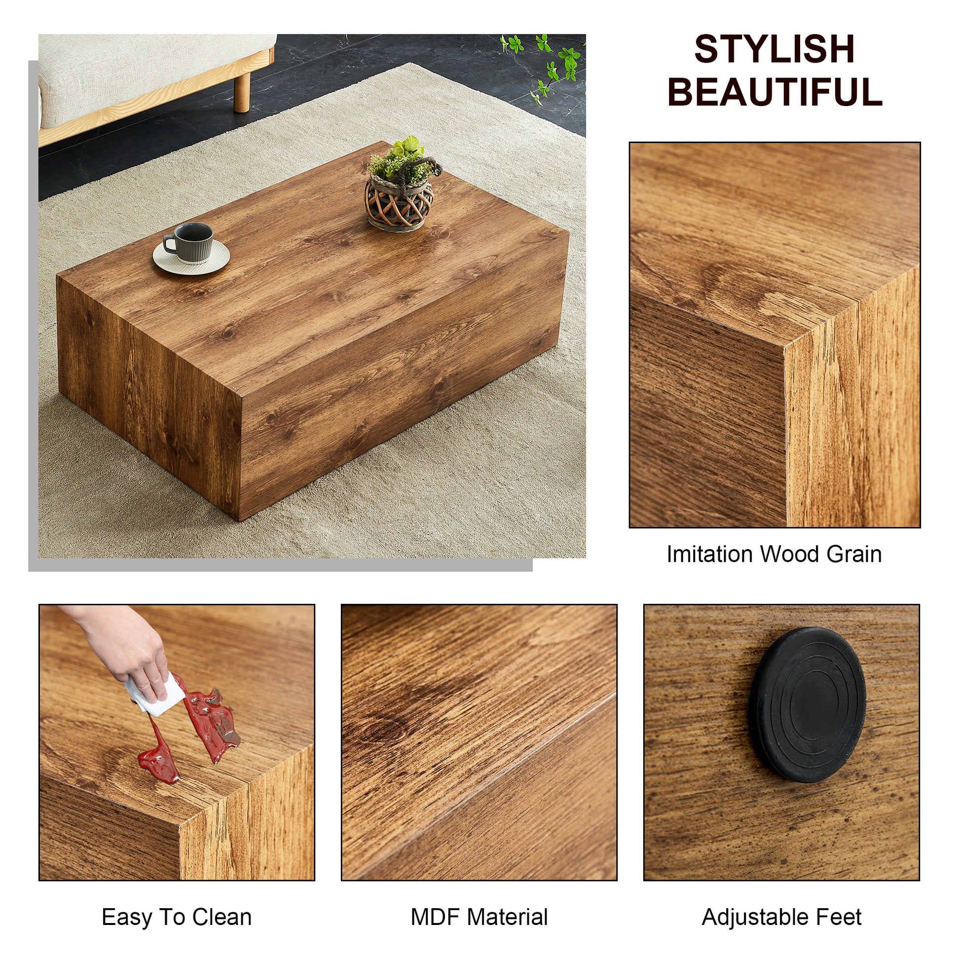 Modern Mdf Coffee Table With Wood Texture Pattern 39.37X23.62X11.81 Inches Stylish And Durable Design Wood Mdf