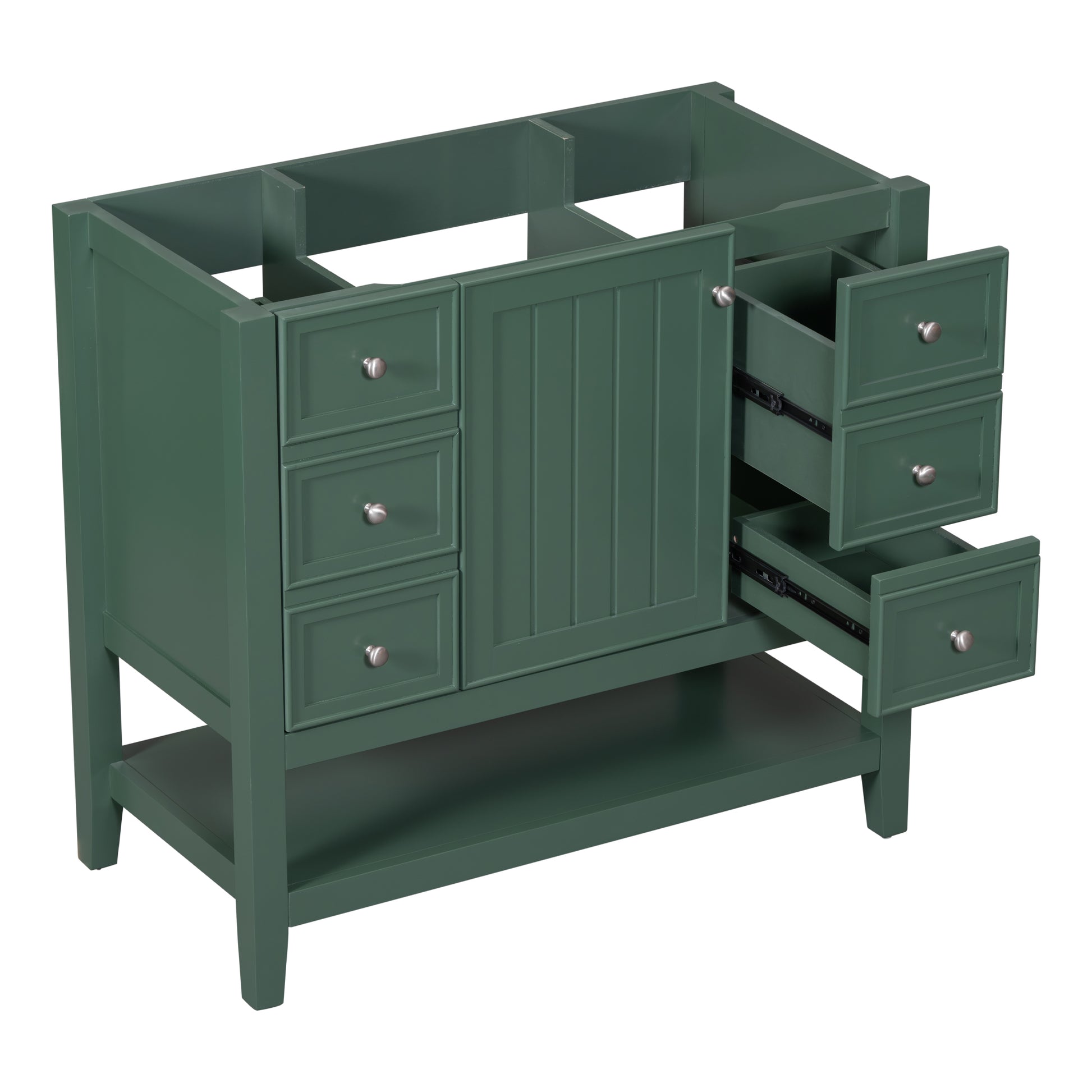 36" Bathroom Vanity Without Sink, Cabinet Base Only, One Cabinet And Three Drawers, Green Green Solid Wood Mdf