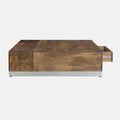 Luxvil Premium Solid Wood Coffee With Storage Acacia Wood Light Brown Contemporary Acacia Drawers Square Polished Solid Wood Sled