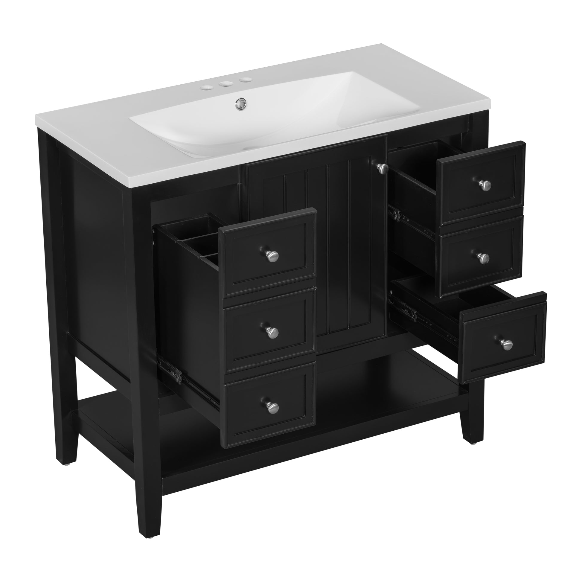 36" Bathroom Vanity With Sink Combo, One Cabinet And Three Drawers, Solid Wood And Mdf Board, Black Old Sku:Sy999505Aab Black Solid Wood Mdf