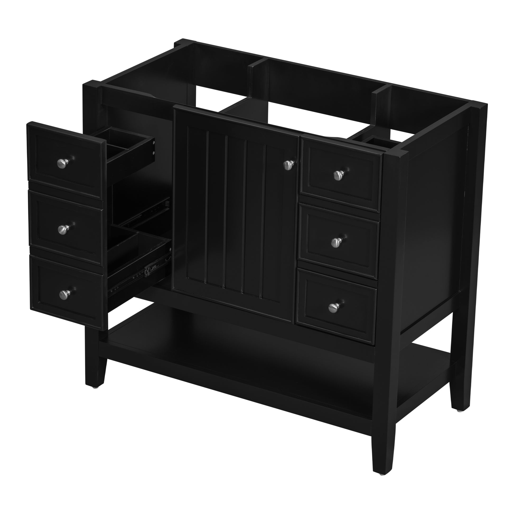 36" Bathroom Vanity Without Sink, Cabinet Base Only, One Cabinet And Three Drawers, Black Black Solid Wood Mdf