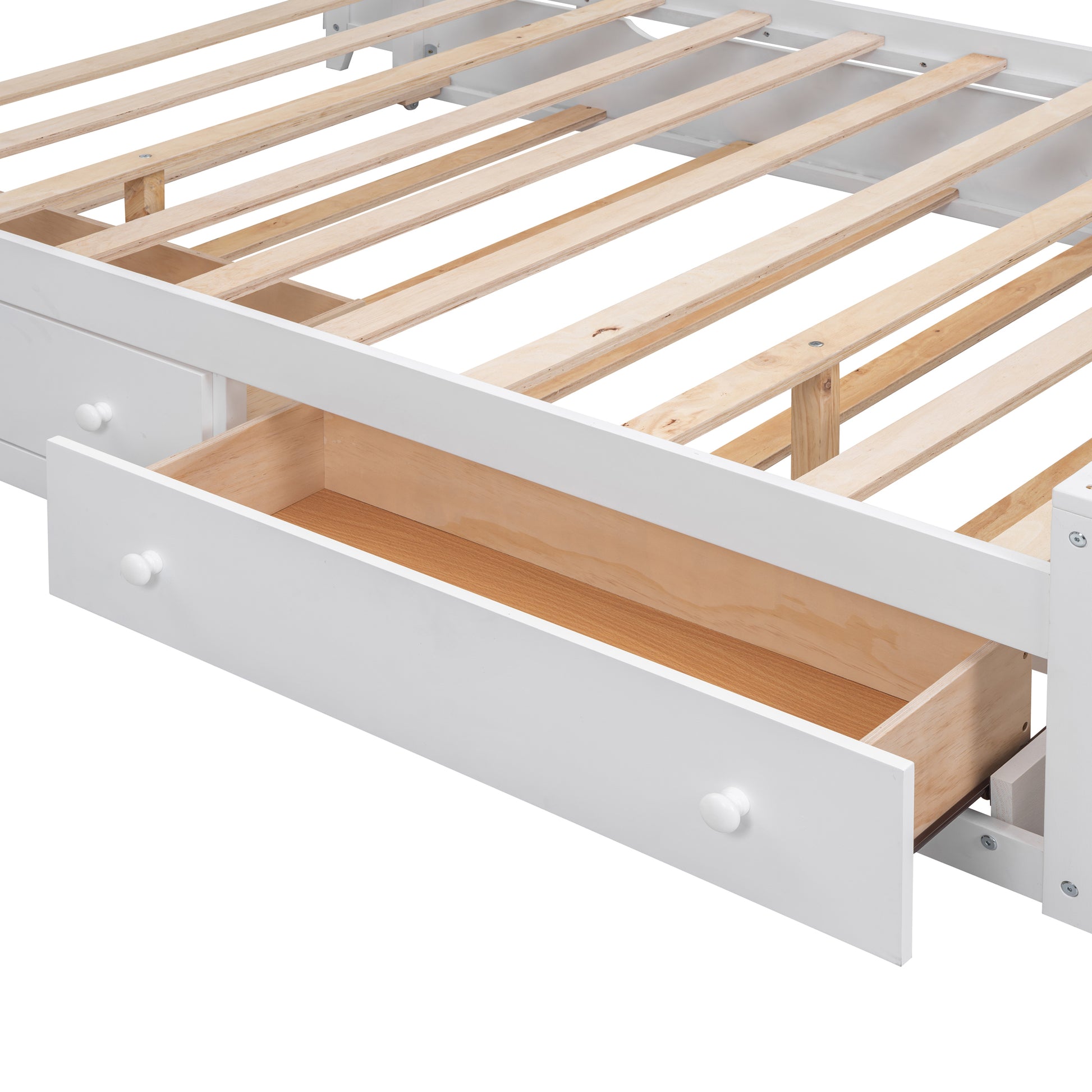 Full Size Wooden Bed With All In One Cabinet, Shelf And Sockets,Twin Size Trundle, White Full White Solid Wood