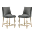 Set Of 2 Upholstered Dark Gray Fabric Counter Height Chairs In Ivory Finish Solid Ivory Dining Room Dining Chairs Wood Fabric