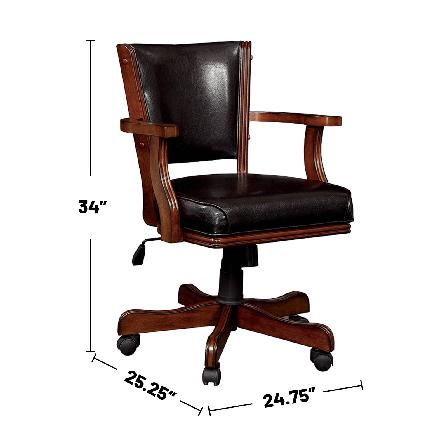 Arm Chair With Casters In Cherry And Espresso Caster Solid Cherry Wood