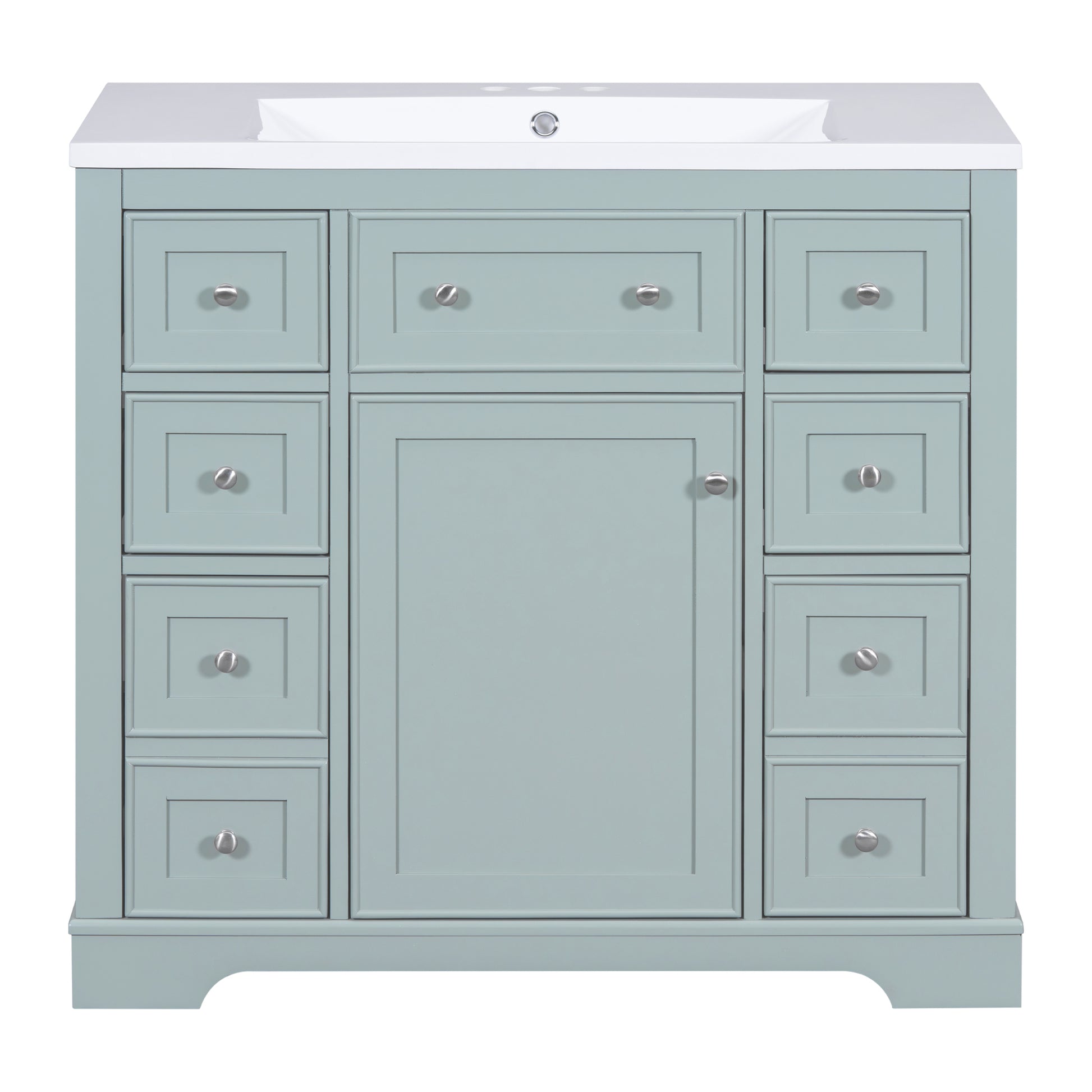 36" Bathroom Vanity With Sink Combo, One Cabinet And Six Drawers, Solid Wood And Mdf Board, Green Green Solid Wood Mdf