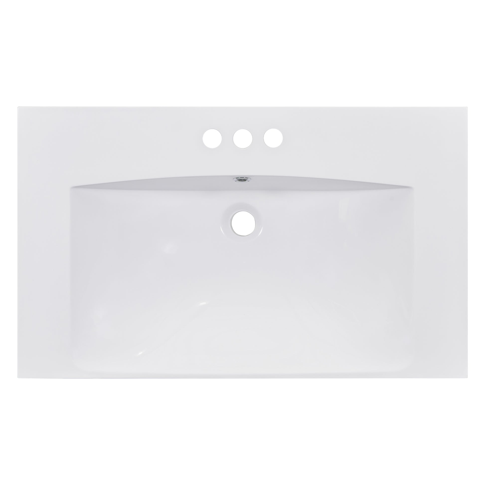 30" Single Bathroom Basin Sink, Vanity Top Only, 3 Faucet Holes, Resin White Resin