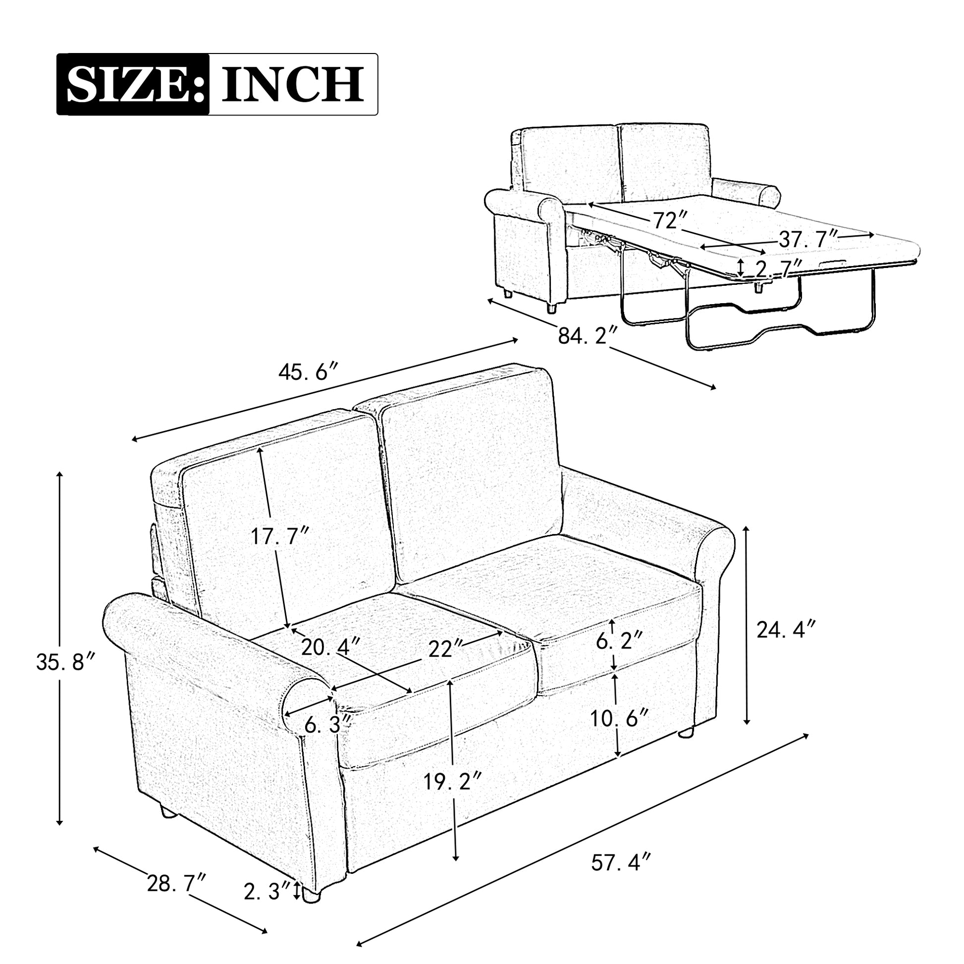 57.4" Pull Out Sofa Bed,Sleeper Sofa Bed With Premium Twin Size Mattress Pad,2 In 1 Pull Out Couch Bed With Two Usb Ports For Living Room,Small Apartment, Light Gray Old Sku:Wf296899 Light Gray Foam Velvet
