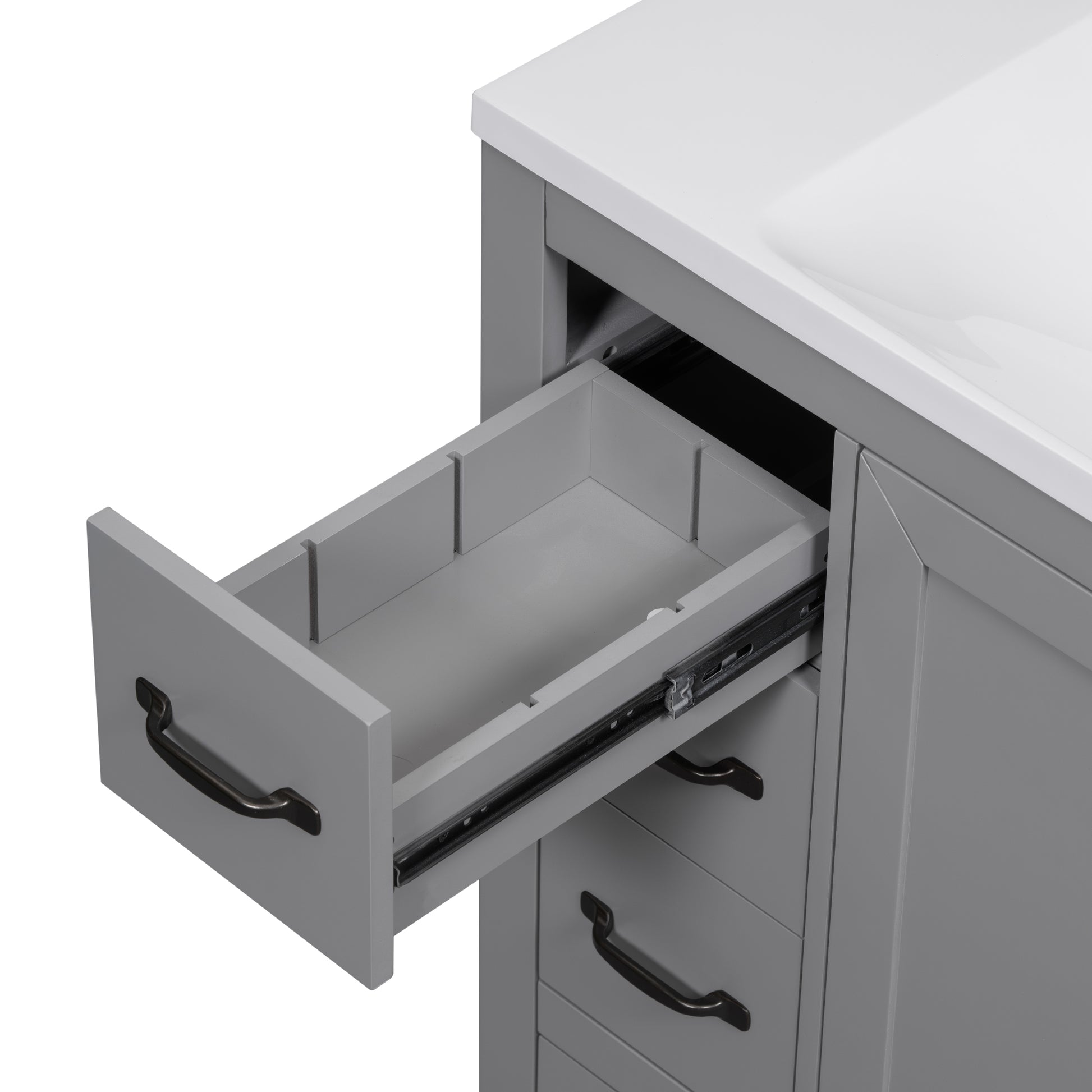 36" Bathroom Vanity With Sink Combo, Six Drawers, Multi Functional Drawer Divider, Adjustable Shelf, Grey Grey Solid Wood Mdf