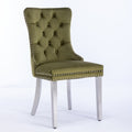 Nikki Collection Modern, High End Tufted Solid Wood Contemporary Velvet Upholstered Dining Chair With Chrome Stainless Steel Plating Legs,Nailhead Trim,Set Of 2,Olive Green And Chrome, Sw1701Ol Olive Green Dining Room American Design Rubberwood Foam