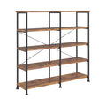 Antique Nutmeg And Black Double Wide Bookcase 4 Brown Brown Standard Vertical Office Open Back Wood Farmhouse,Rustic Wood