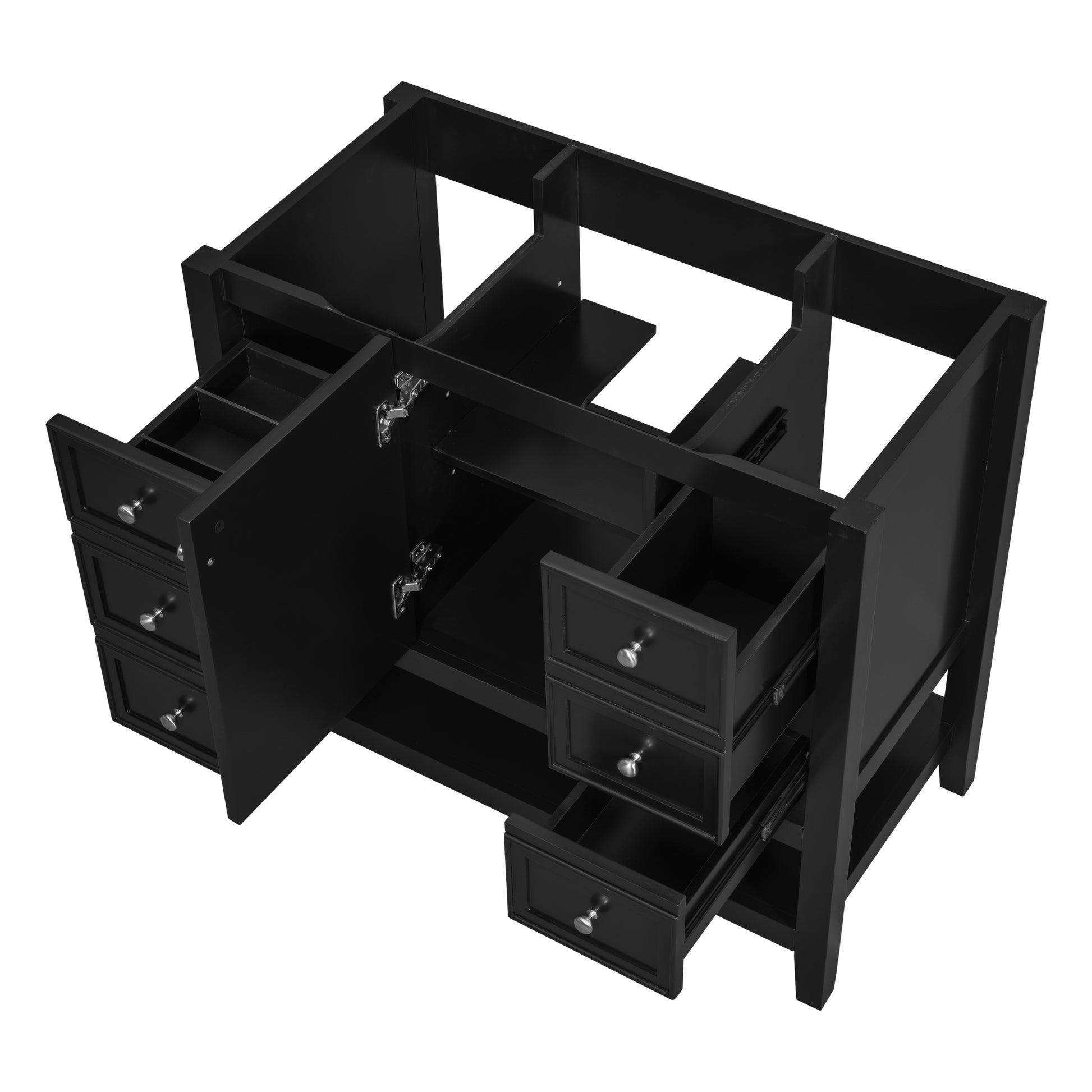 36" Bathroom Vanity Without Sink, Cabinet Base Only, One Cabinet And Three Drawers, Black Black Solid Wood Mdf