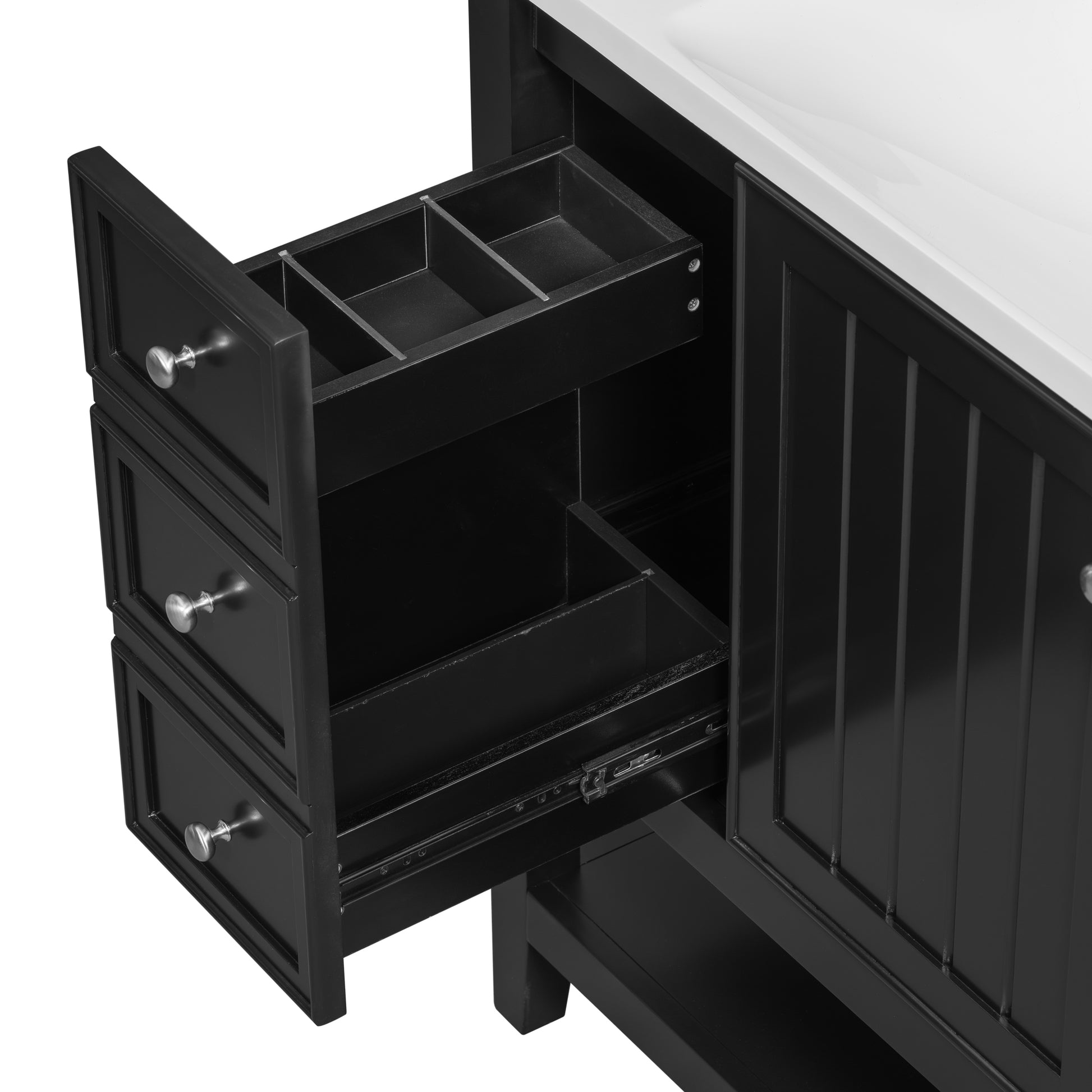 36" Bathroom Vanity With Sink Combo, One Cabinet And Three Drawers, Solid Wood And Mdf Board, Black Black Solid Wood Mdf