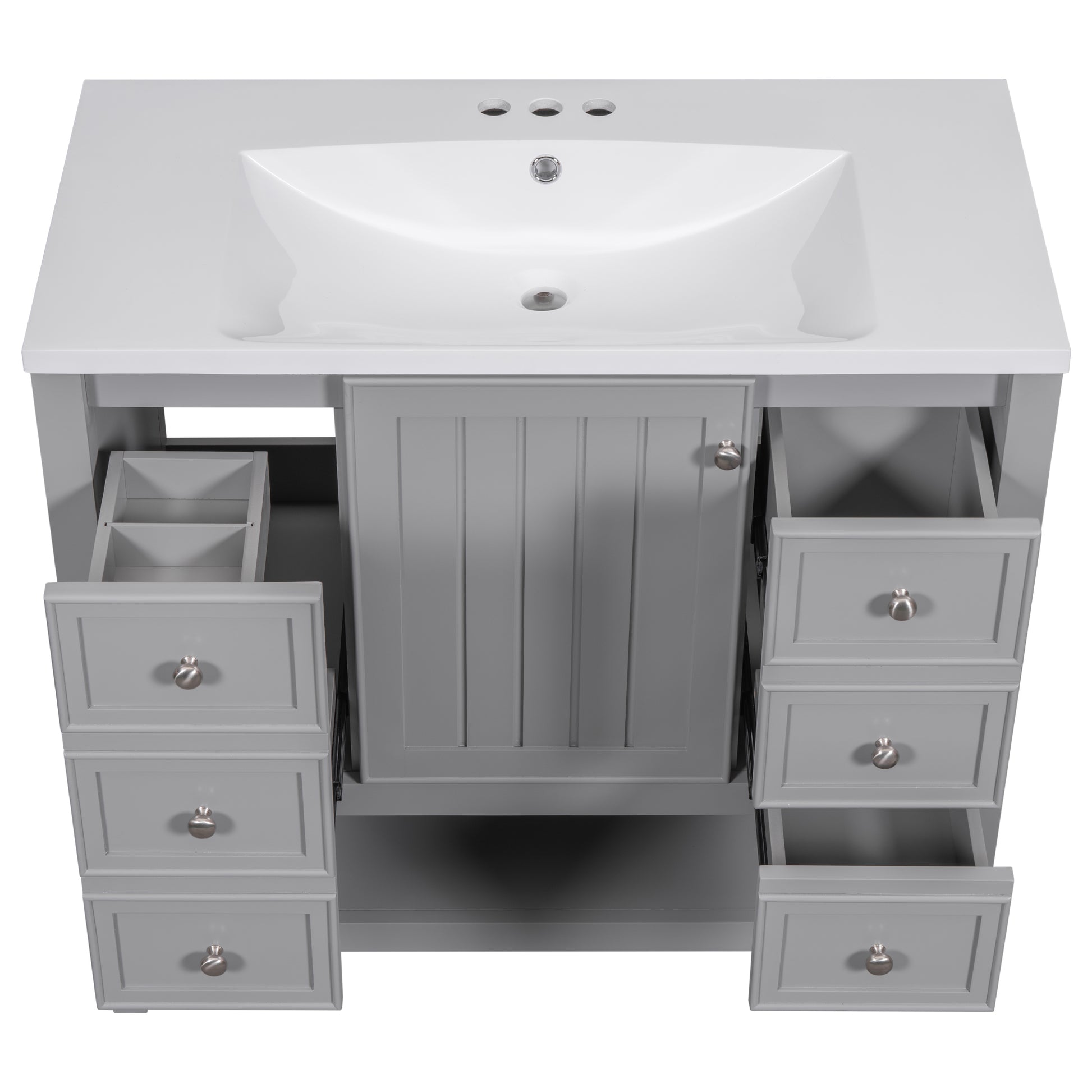 36" Bathroom Vanity With Sink Combo, One Cabinet And Three Drawers, Solid Wood And Mdf Board, Grey Grey Solid Wood Mdf