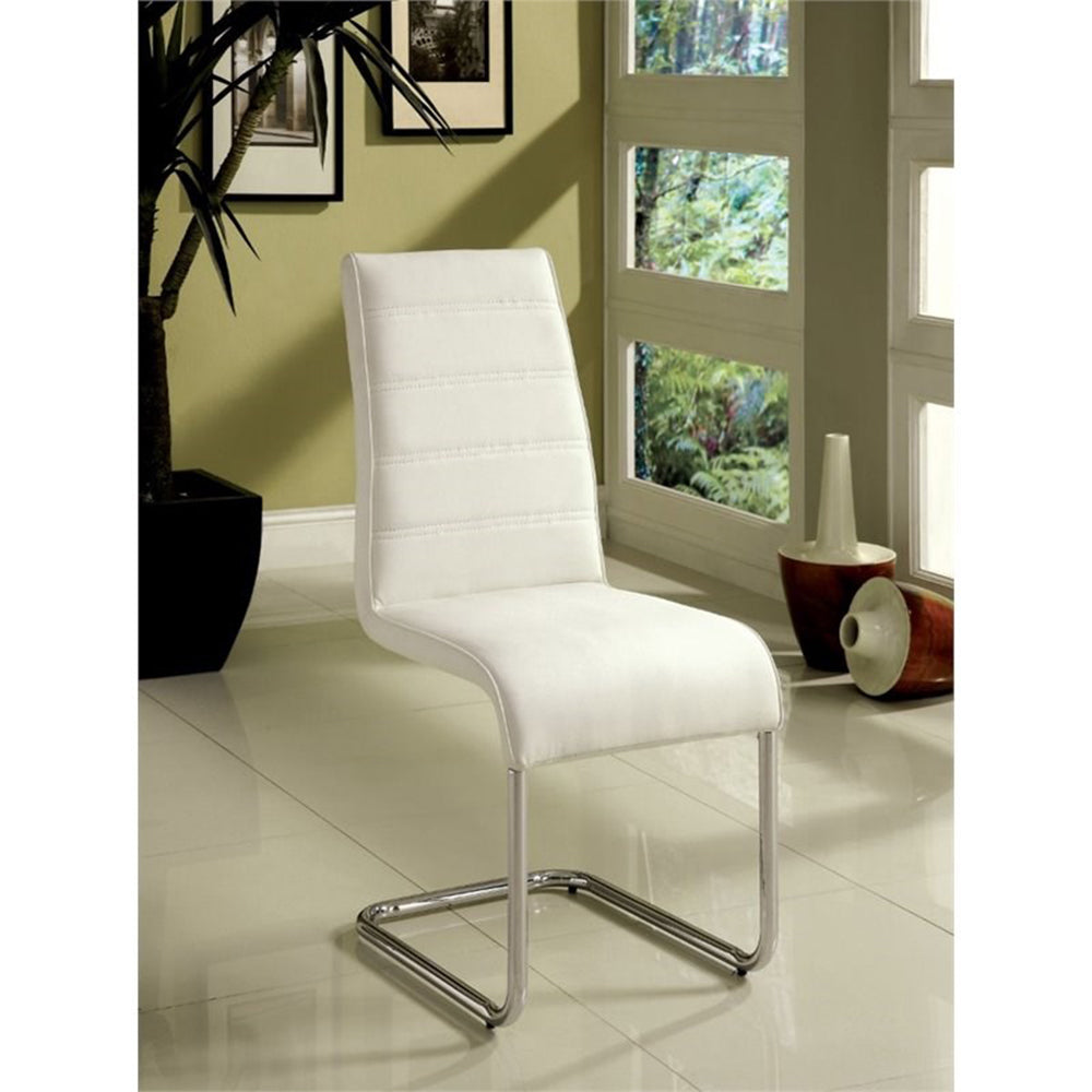 Set Of 2 Padded Whiteside Chiars In Chrome Finish Solid White Dining Room Side Chair Faux Leather