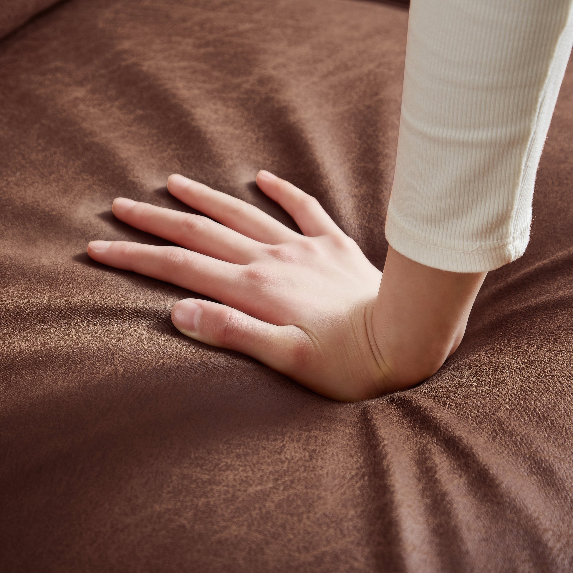 82.2"L Shape Sofa Couch With Chais Mid Century Copper Nail On Arms,Strong Wooden Leg And Suede Fabric Design That Will Complement Any Living Space.Right Chaise,Dark Brown Dark Brown Tech Cloth