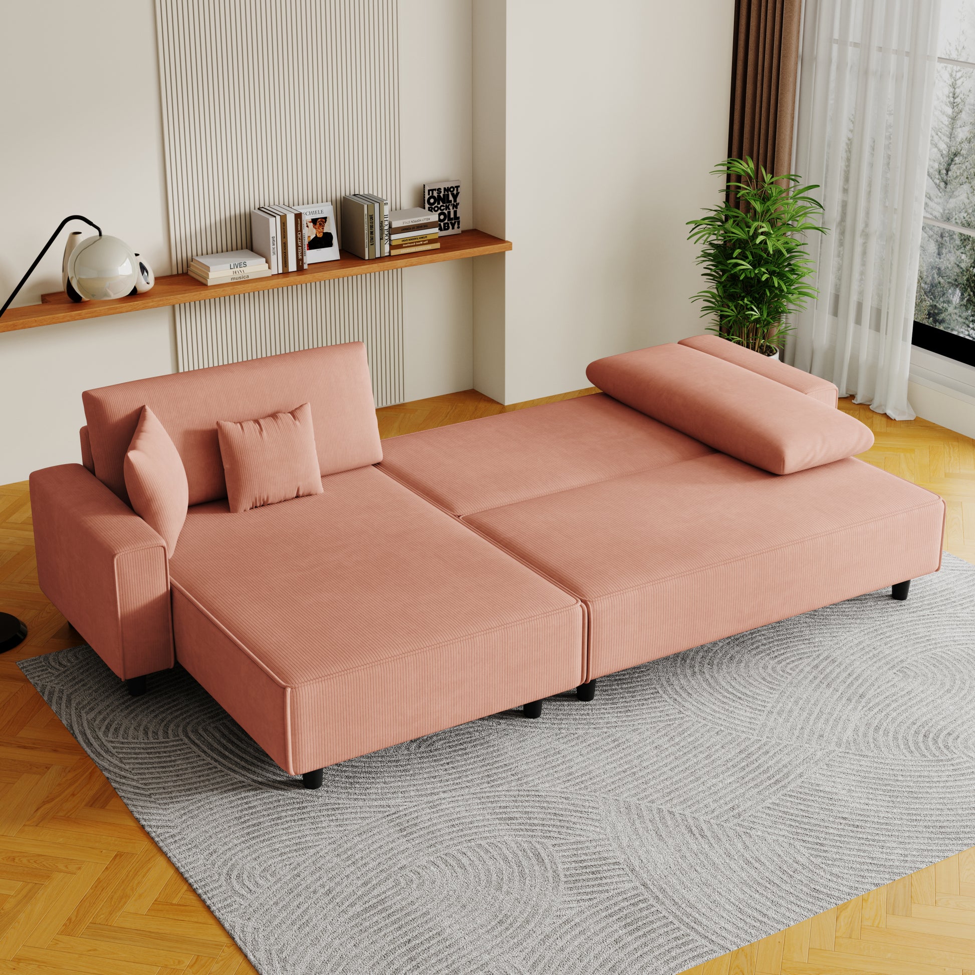 The 93 Inch Orange Corduroy Sofa Bed Comes With Two Pillows To Fit In The Living Room And The Apartment Is Not Overcrowded Orange Corduroy 3 Seat