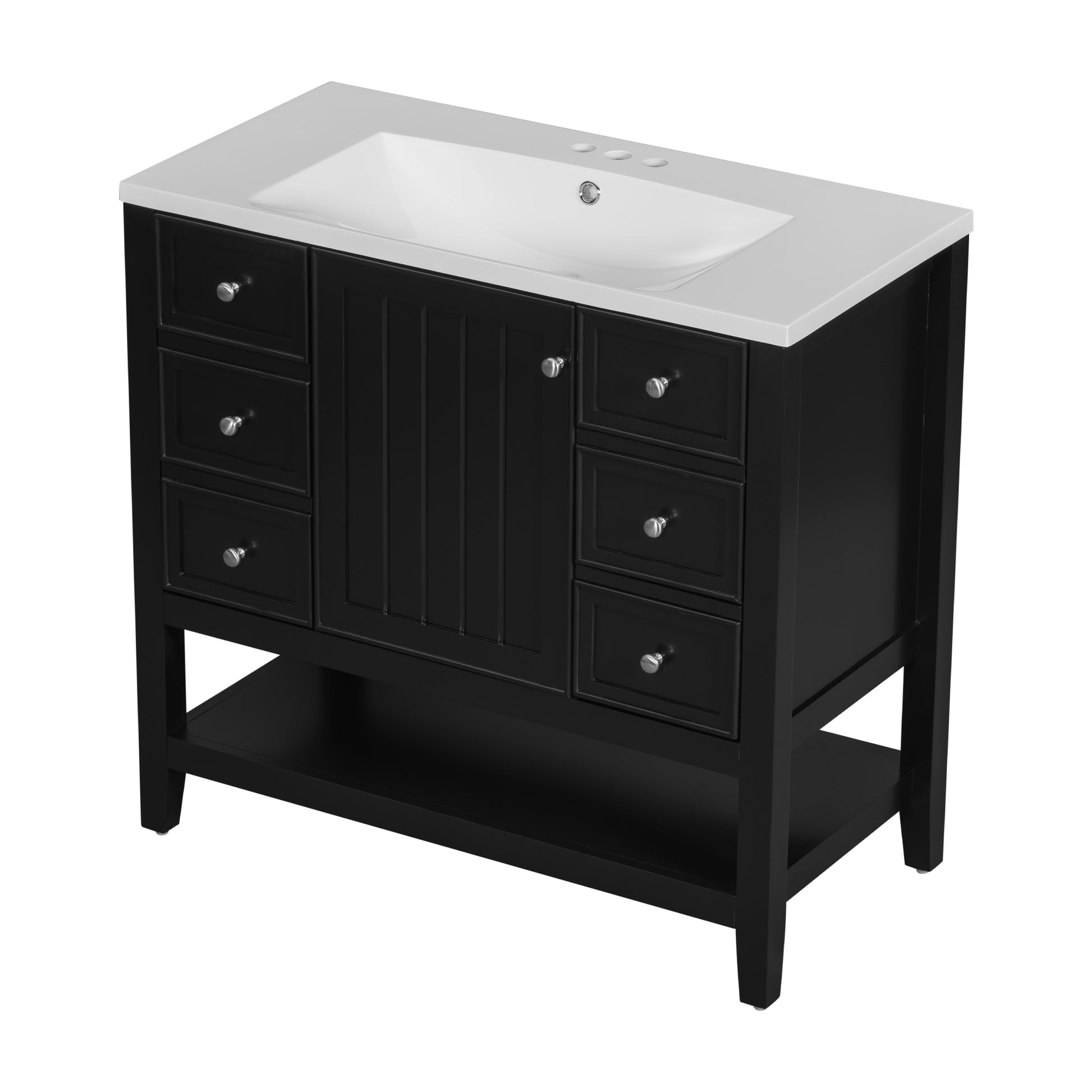 36" Bathroom Vanity With Sink Combo, One Cabinet And Three Drawers, Solid Wood And Mdf Board, Black Black Solid Wood Mdf