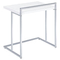 White High Gloss Rectangular Top Snack Table With Metal Legs White White Primary Living Space Contemporary,Modern Rectangular Coffee & End Tables Glossy Wood Sled