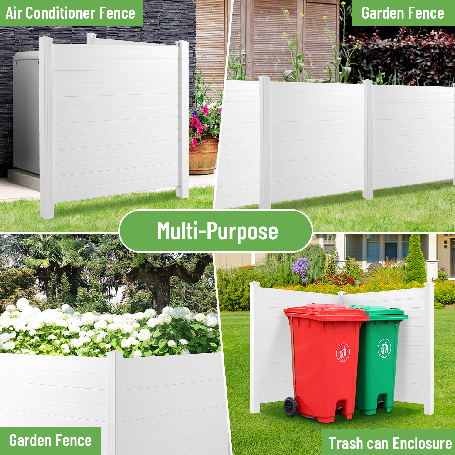 Privacy Fence Panels Kit Air Conditioner Trash Can Enclosure Vinyl White Color White Garden & Outdoor Vinyl