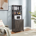 Coffee Bar Cabinet Kitchen Cabinet With Microwave Stand Metal Frame Side Home Source Bar Cabinet Cabinet And Hollow Out Barn Design Wood Cabinet L26.77''*W15.75''*H67.32'' Charcoal Gray Charcoal Grey Cabinets Included Mdf