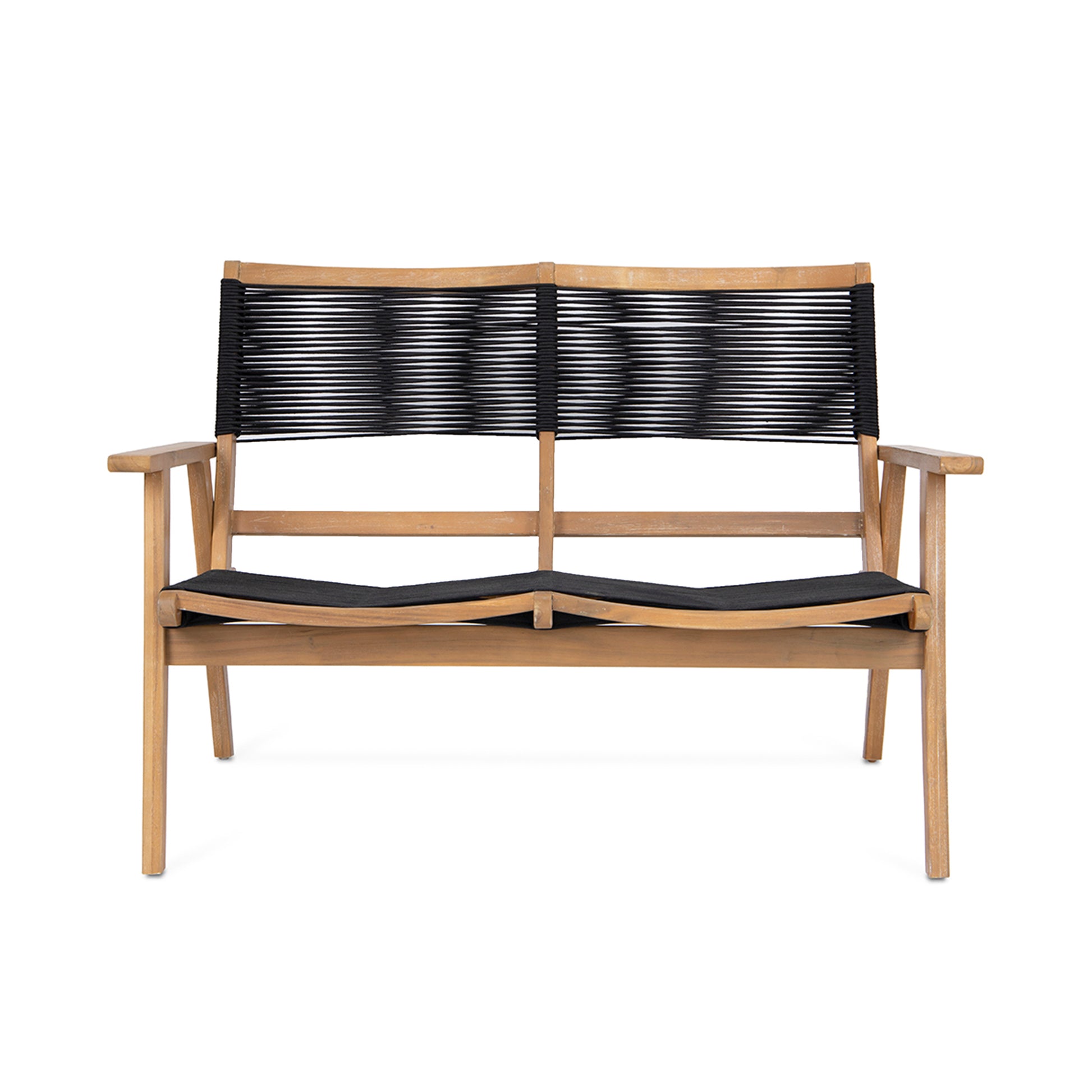 Patio Furniture Chair Black Rope Furniture Chairs 2 Seat Chair,Outdoor Conversation Sectional For Backyard Poolside, Garden Black Brown Garden & Outdoor Modern 2 Person Seating Group Acacia Wood