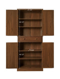 4 Door Cabinet With 1 Drawer, With 4 Adjustable Inner Shelves, Storage Cabinet Walnut Particle Board