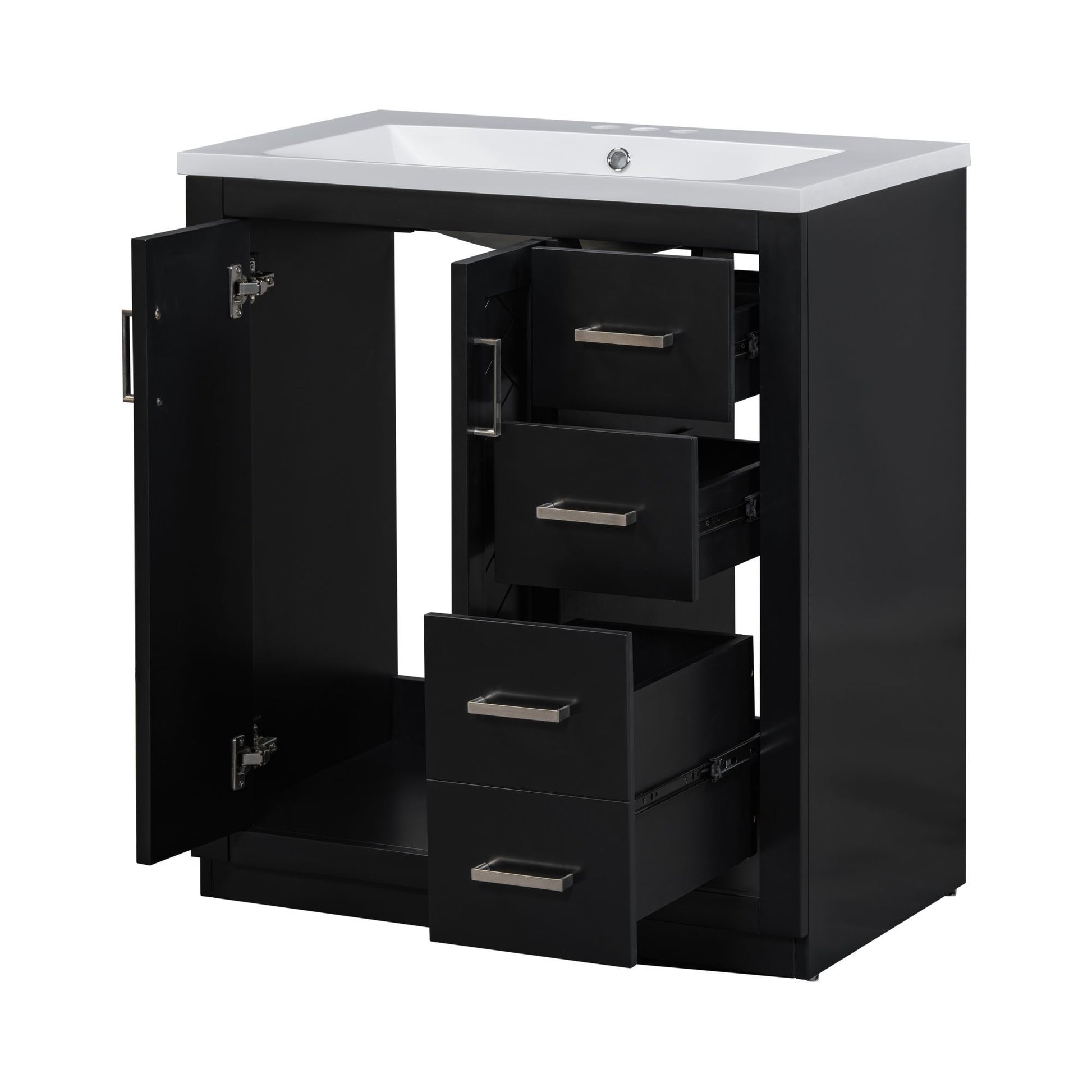 30'' Bathroom Vanity With Resin Sink Combo,Solid Wood Frame Bathroom Storage Cabinet, Freestanding Vanity Set With 3 Drawers& Soft Closing Doors 2 Black 2 1 Adjustable Hinges Bathroom Freestanding Solid Wood Mdf Resin Painted