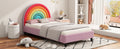 Rainbow Design Upholstered Twin Platform Bed Cute Style Princess Bed For Boys & Girls, Teens, Colorful & Pink Box Spring Not Required Twin Colorful Wood Bed Frame Velvet Velvet