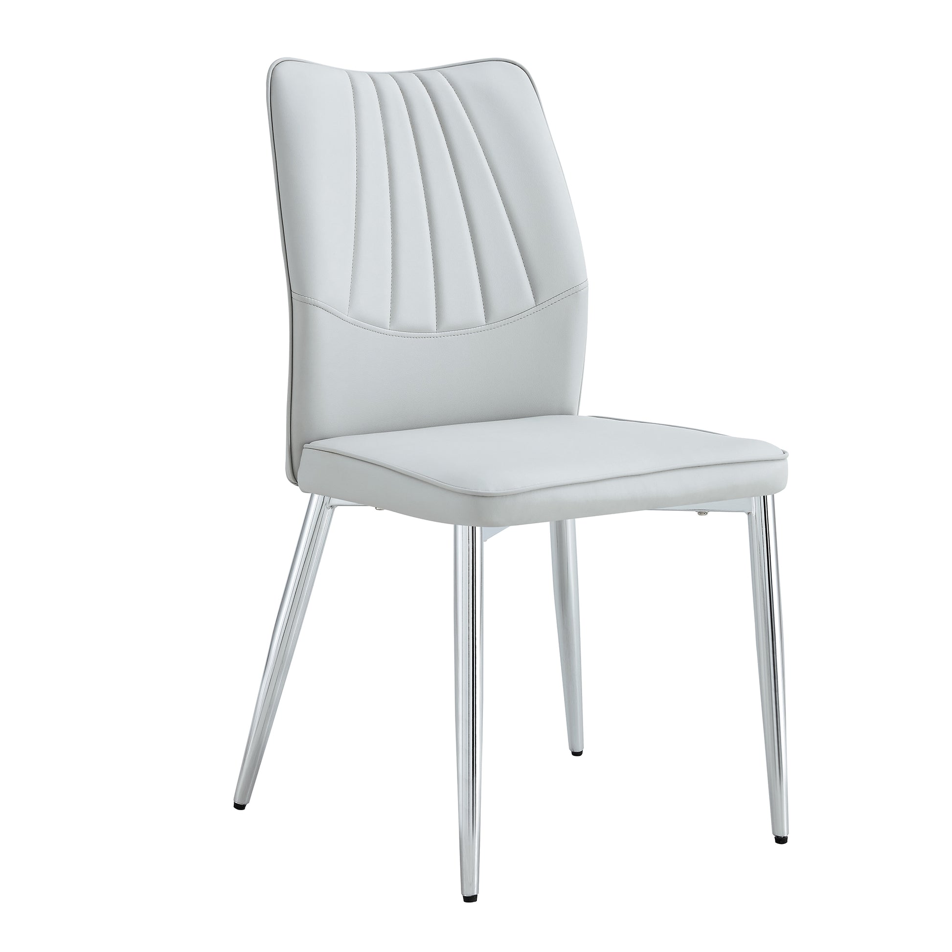 Four Light Gray Dining Chairs. A Medieval Modern Chair Made Of Pu Material With Soft Cushions And Silver Metal Legs. Suitable For Restaurants And Living Rooms Light Gray Pu