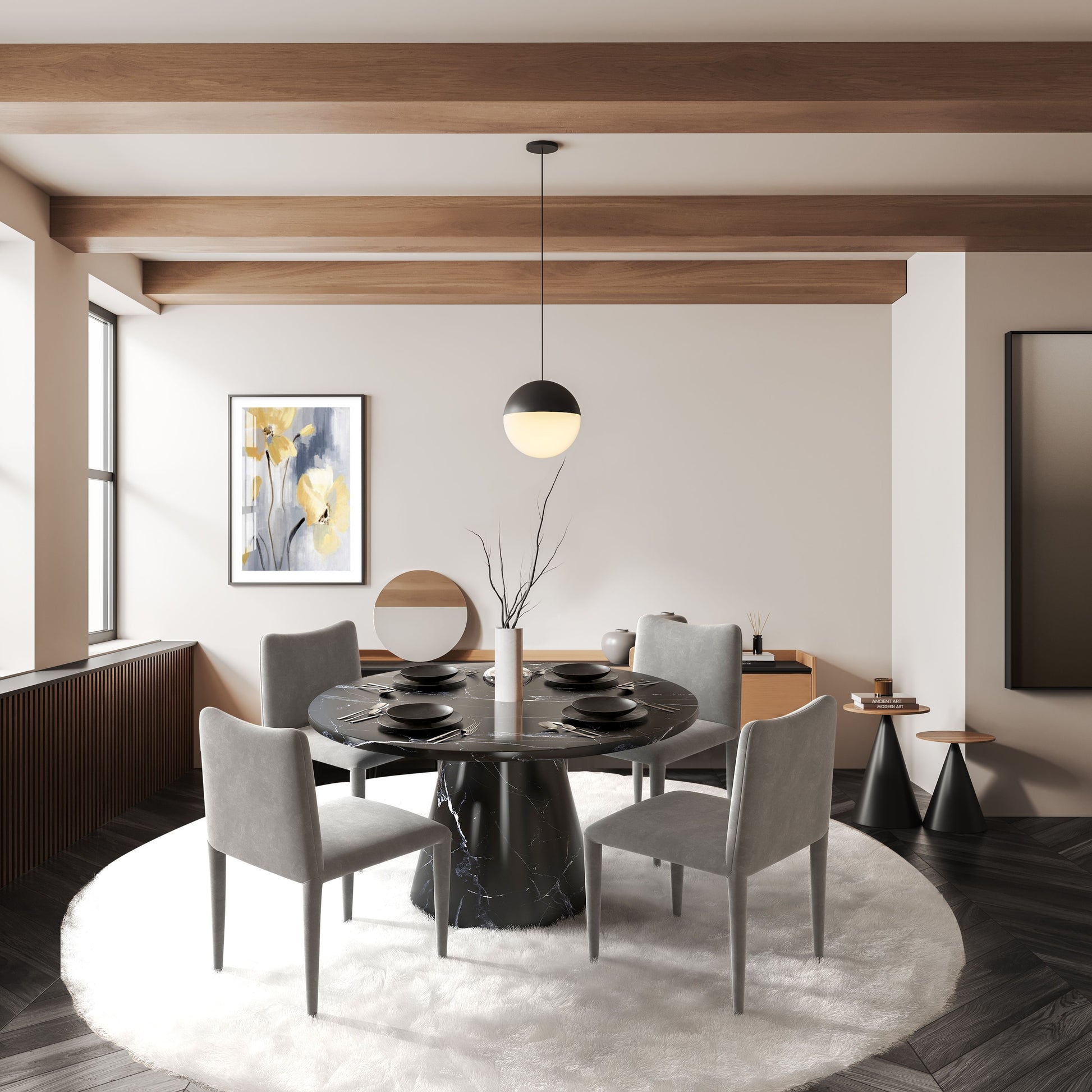 Hollis Dining Table, Engineering Stone Finish Dn02155 Black Mdf