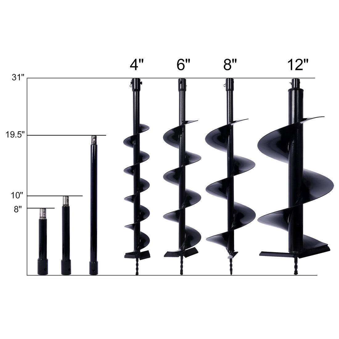 Auger Drill Bit For Planting Hole, Bulb Bedding Digging Post Hole Planting Tool For 3 4" Shaft Auger,Hole Digger Replacement Auger Bits Earth Auger Digging Bit 4In 6In 8In 12In Rod Kit Black Steel