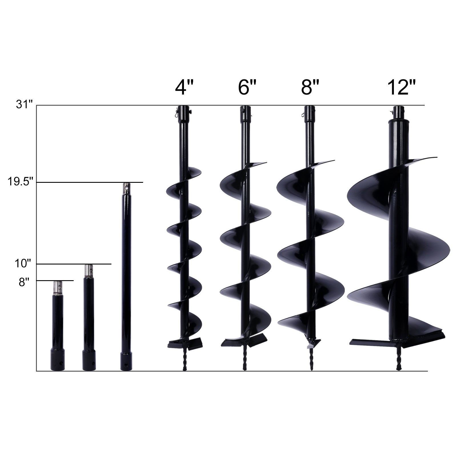 Auger Drill Bit For Planting Hole, Bulb Bedding Digging Post Hole Planting Tool For 3 4" Shaft Auger,Hole Digger Replacement Auger Bits Earth Auger Digging Bit 4In 6In 8In 12In Rod Kit Black Steel