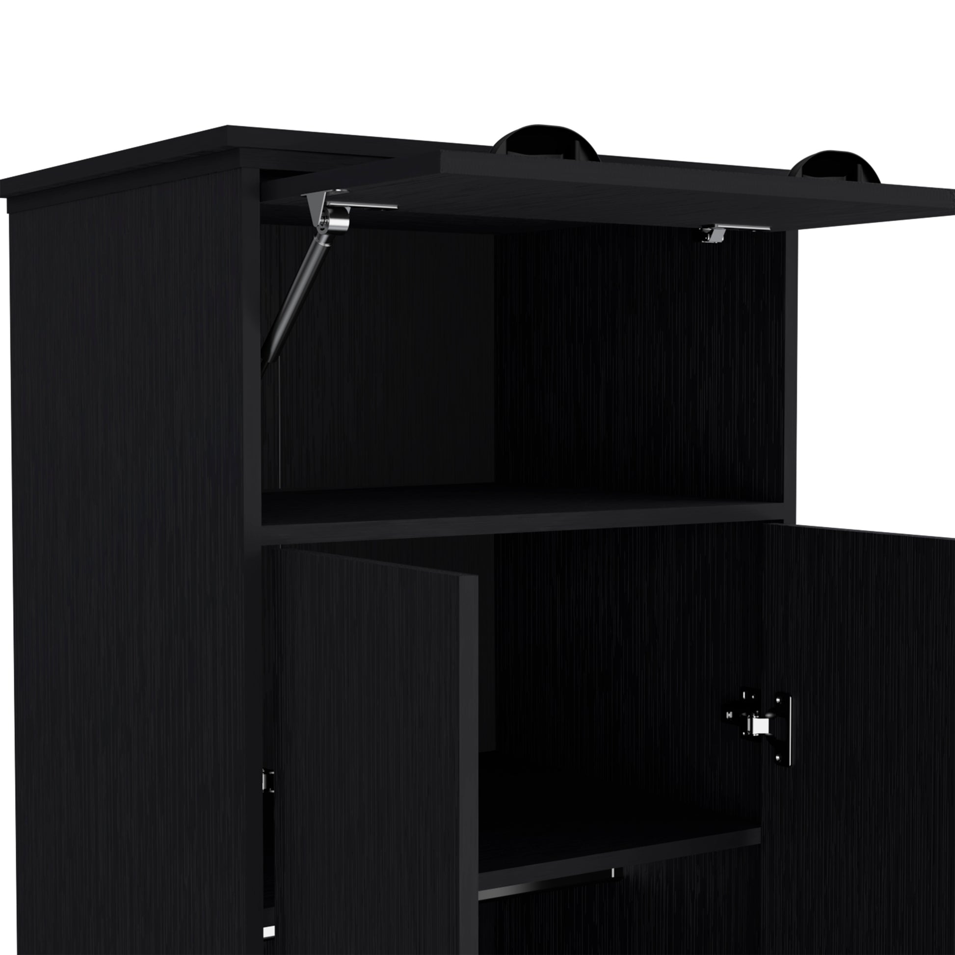 Falkland Armoire With 1 Drawer And 1 Hinged Drawer With Handles Black Black Bedroom Modern Particle Board