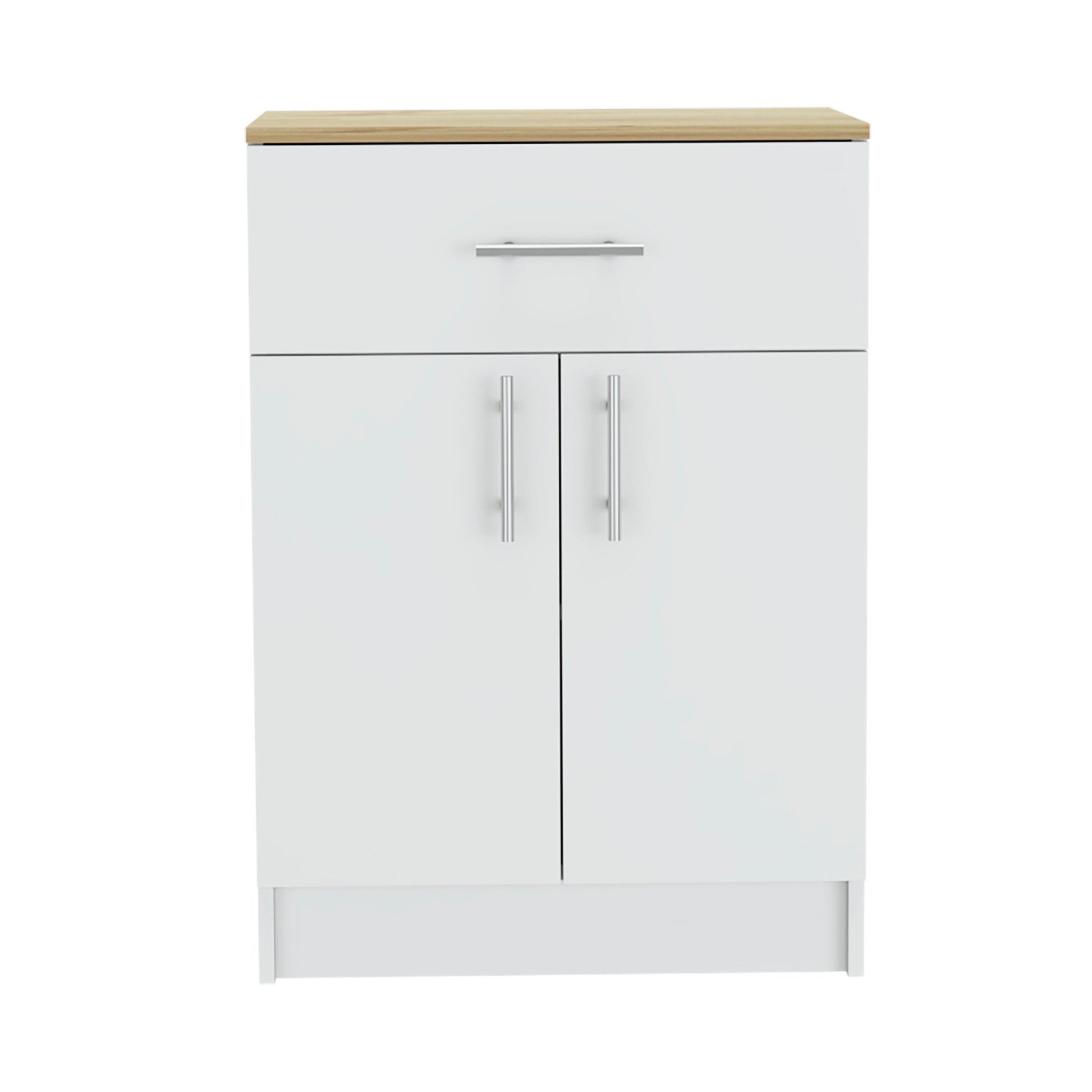 Pantry Organizer Cabinet 33" H, One Drawer, Two Interior Shelves, Two Doors, White Light Oak Multicolor Kitchen Modern Pine Particle Board Particle Board