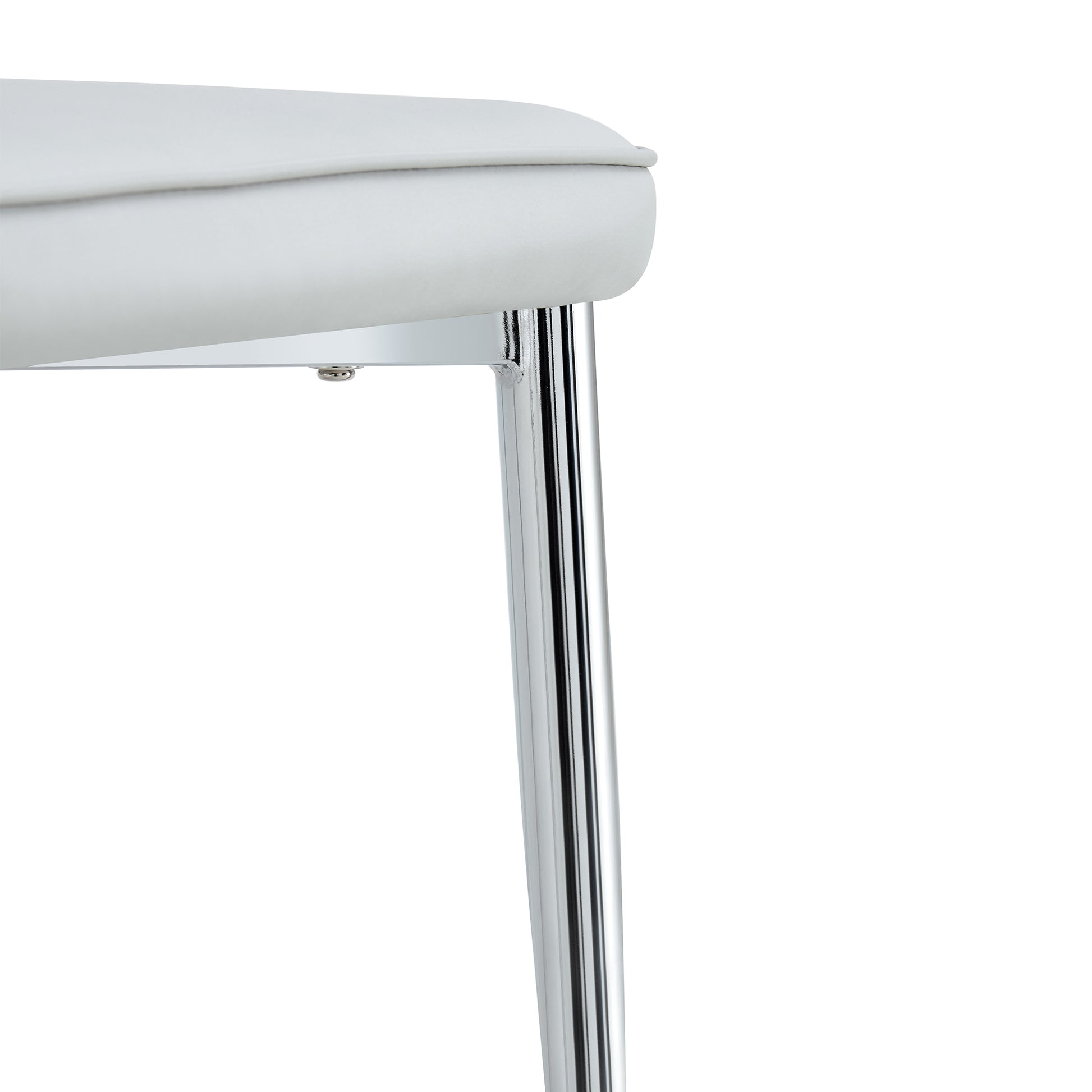 Four Light Gray Dining Chairs. A Medieval Modern Chair Made Of Pu Material With Soft Cushions And Silver Metal Legs. Suitable For Restaurants And Living Rooms Light Gray Pu