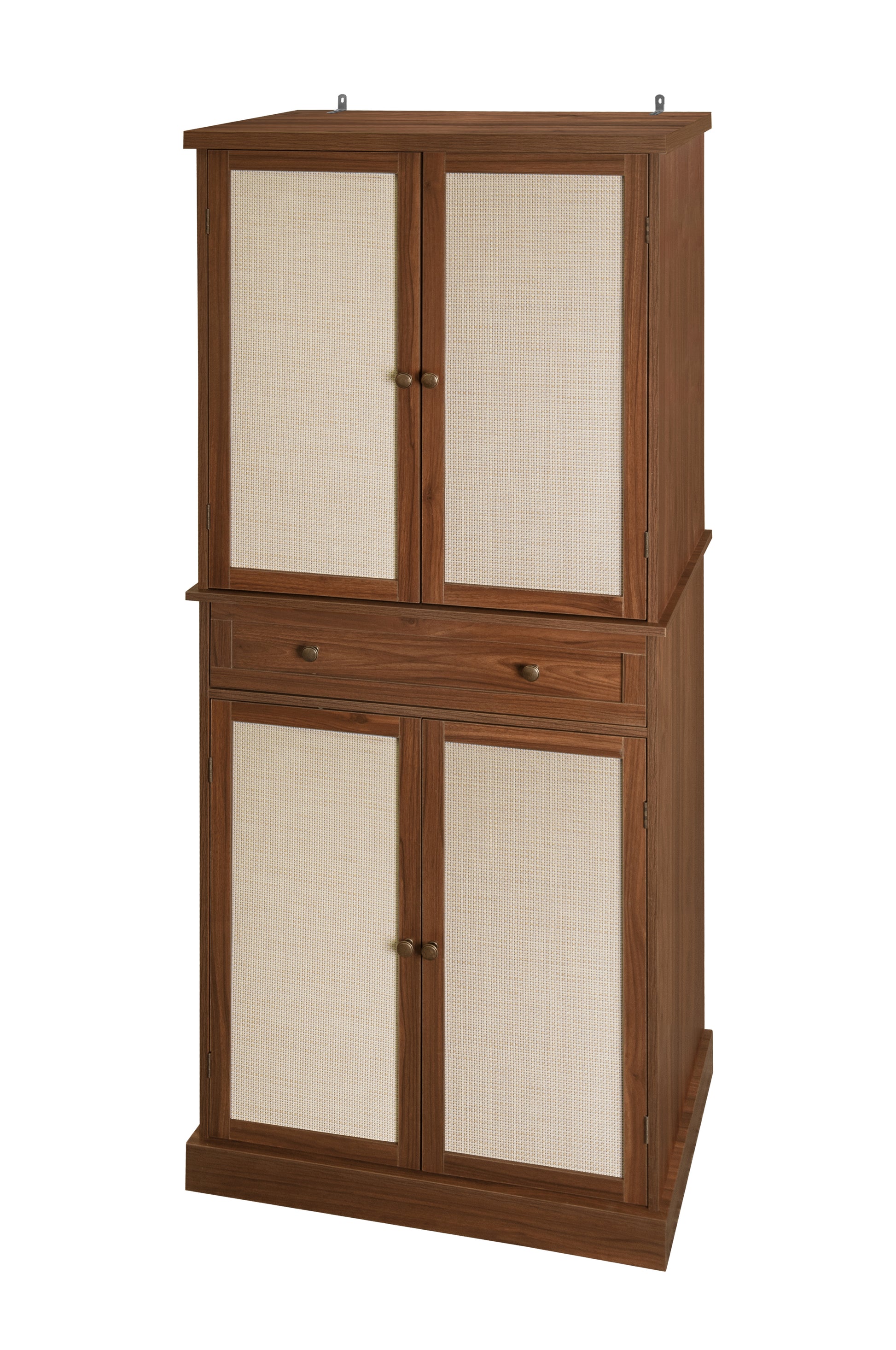 4 Door Cabinet With 1 Drawer, With 4 Adjustable Inner Shelves, Storage Cabinet Walnut Particle Board