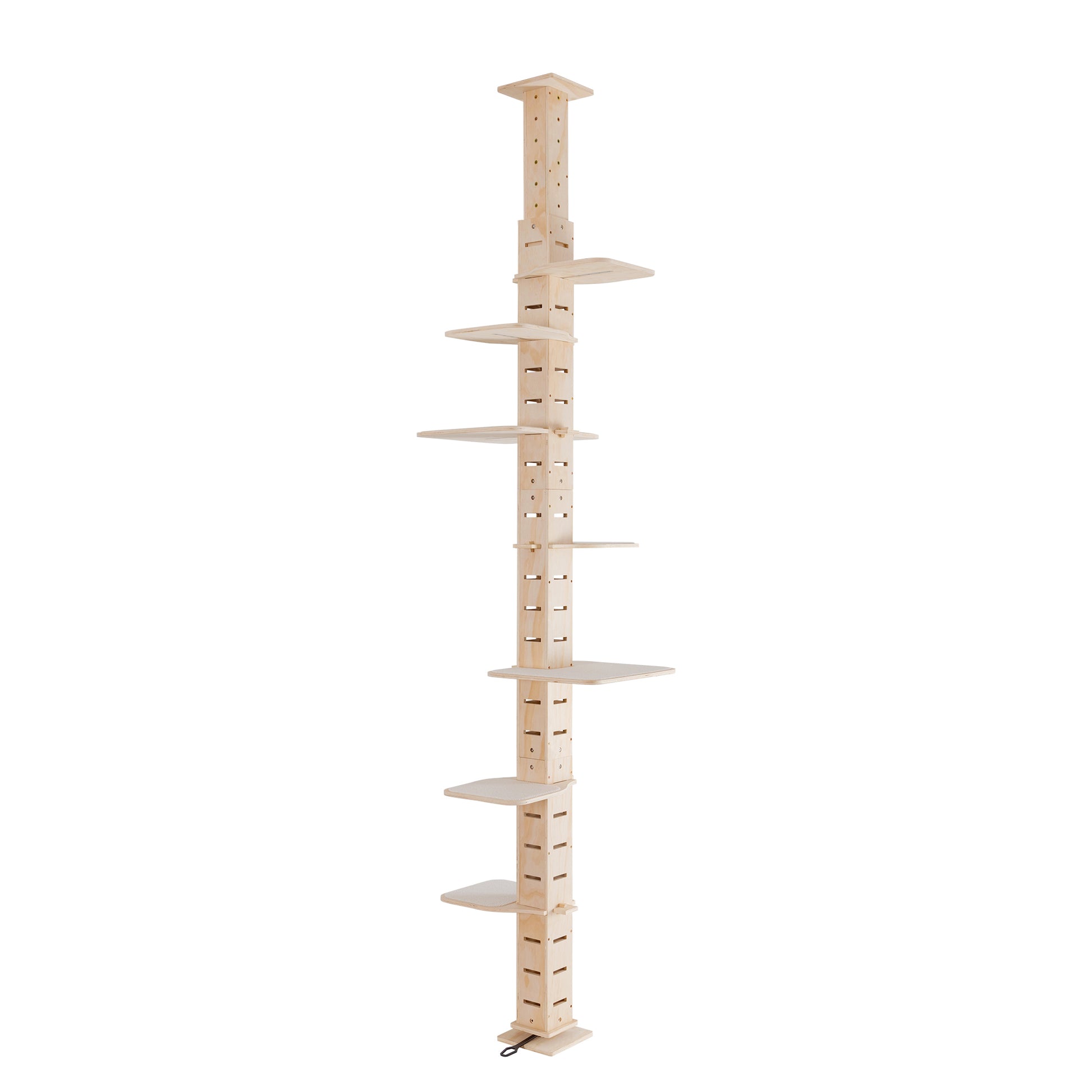 9' Adjustable Height Floor To Ceiling Cat Tree, Multi Level Cat Vertical Cat Condo, Cat Climbing Frame Activity Center With Perching Shelves For Indoor Cats, Natural Natural Wood