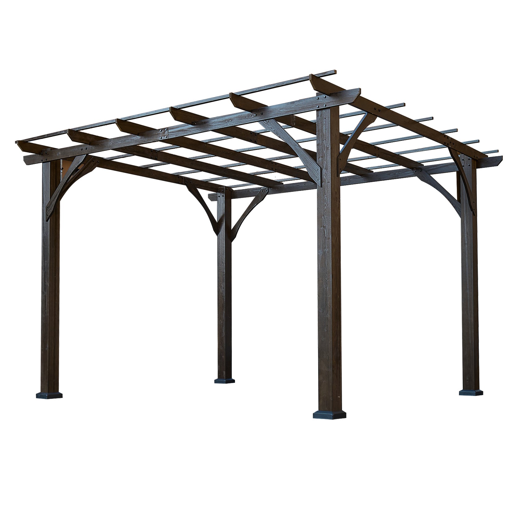 12' X 10' Outdoor Pergola, Wood Grape Gazebo For Climbing Plant Support, Garden, Patio, Backyard, Deck, Brown Brown Wood