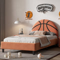 Basketball Design Upholstered Twin Platform Bed Sport Style Bed For Boys & Girls, Teens, Orange Box Spring Not Required Twin Orange Wood Bed Frame Velvet Velvet