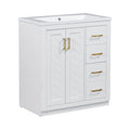 30'' Bathroom Vanity With Resin Sink Combo,Solid Wood Frame Bathroom Storage Cabinet, Freestanding Vanity Set With 3 Drawers& Soft Closing Doors 2 White 2 1 Adjustable Hinges Bathroom Freestanding Solid Wood Mdf Resin Painted