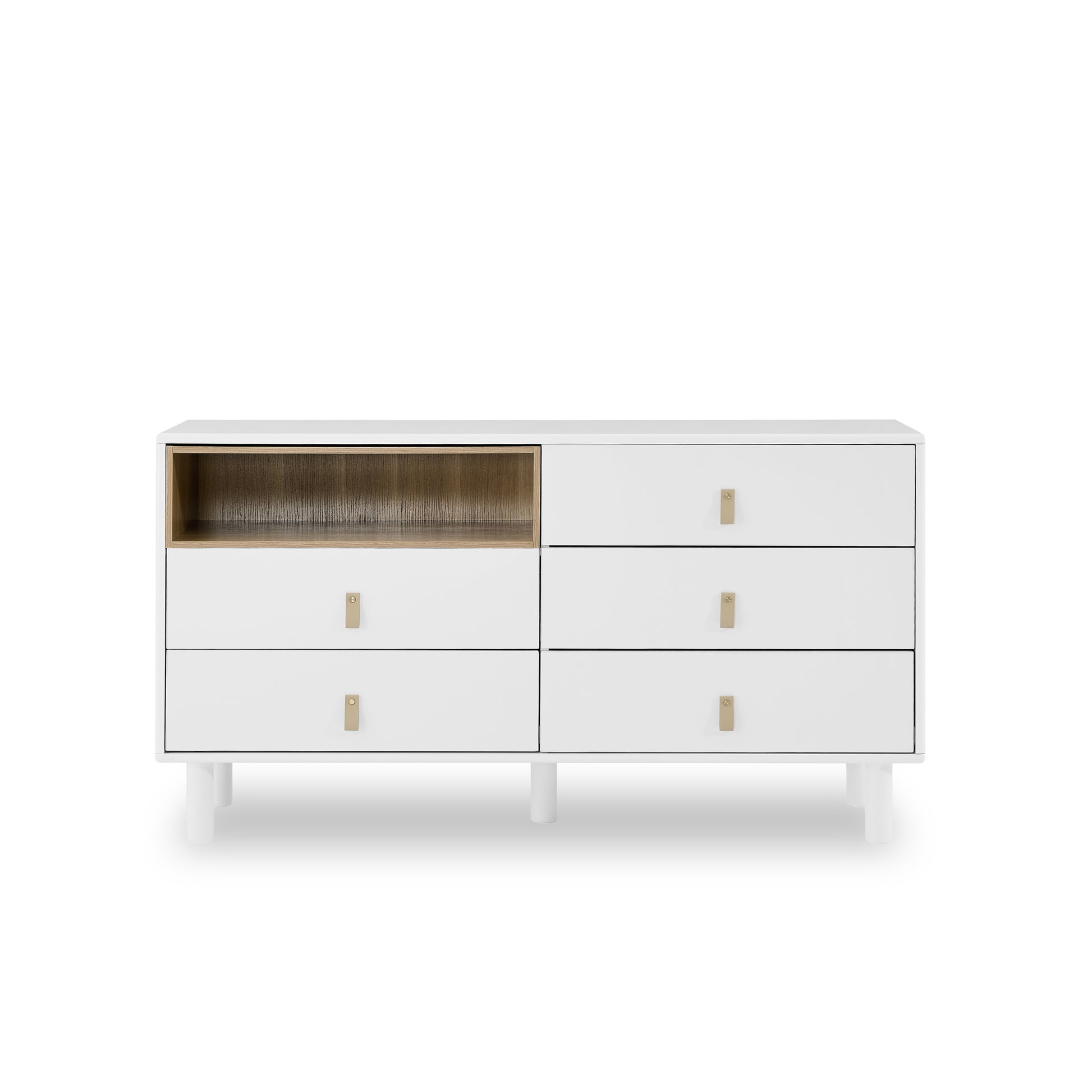 With 5 Drawers Storage Cabinet Drawer Cabinet Multifunctional Storage Cabinet Modern Drawer Cabinet Wooden Storage Cabinet Leather Handle Drawer Cabinet Home Storage Cabinet Office Cabinet White Solid Wood Mdf