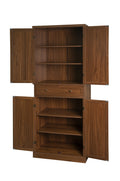 4 Door Cabinet With 1 Drawer, With 4 Adjustable Inner Shelves, Storage Cabinet Walnut Particle Board