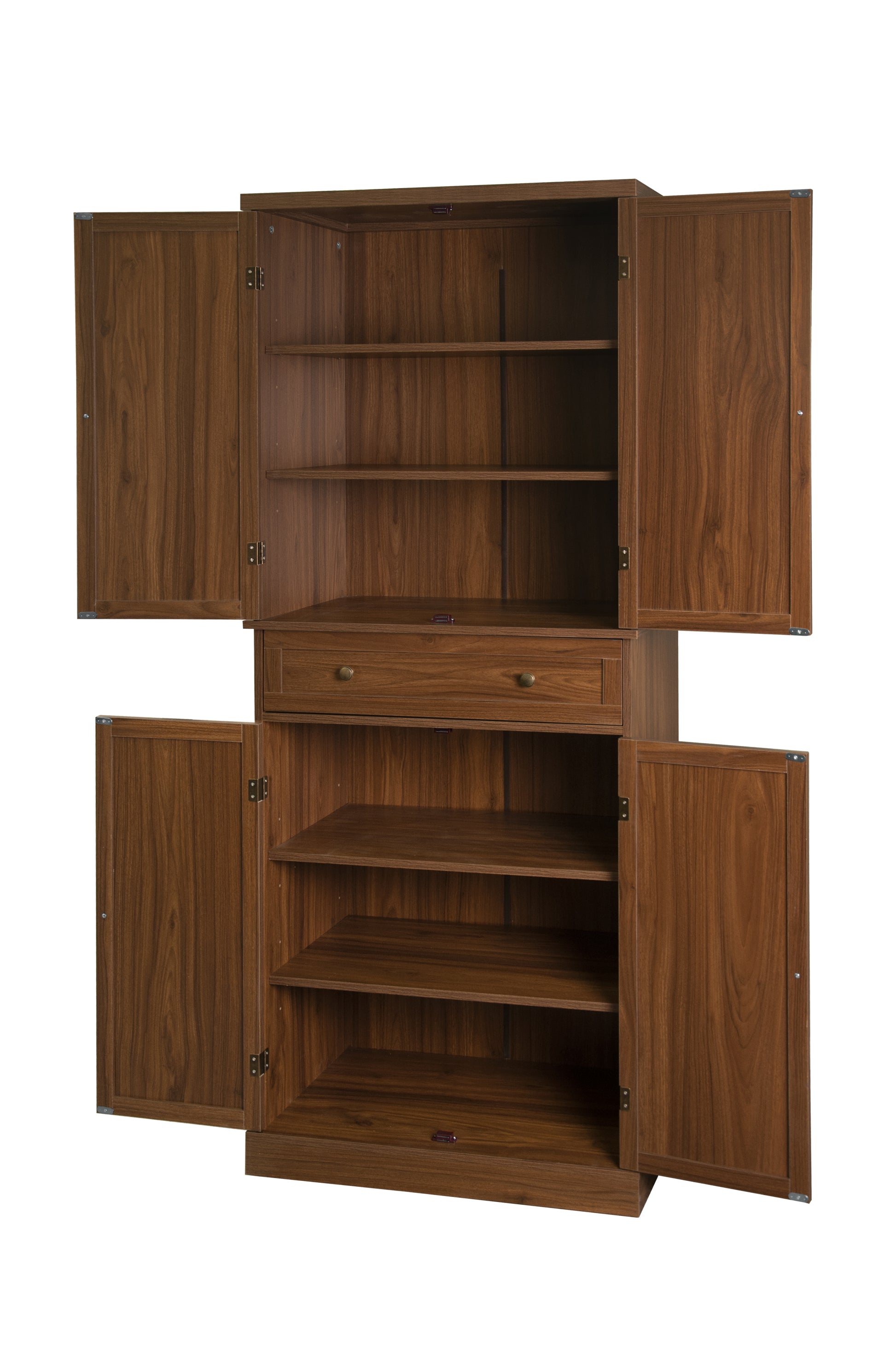 4 Door Cabinet With 1 Drawer, With 4 Adjustable Inner Shelves, Storage Cabinet Walnut Particle Board