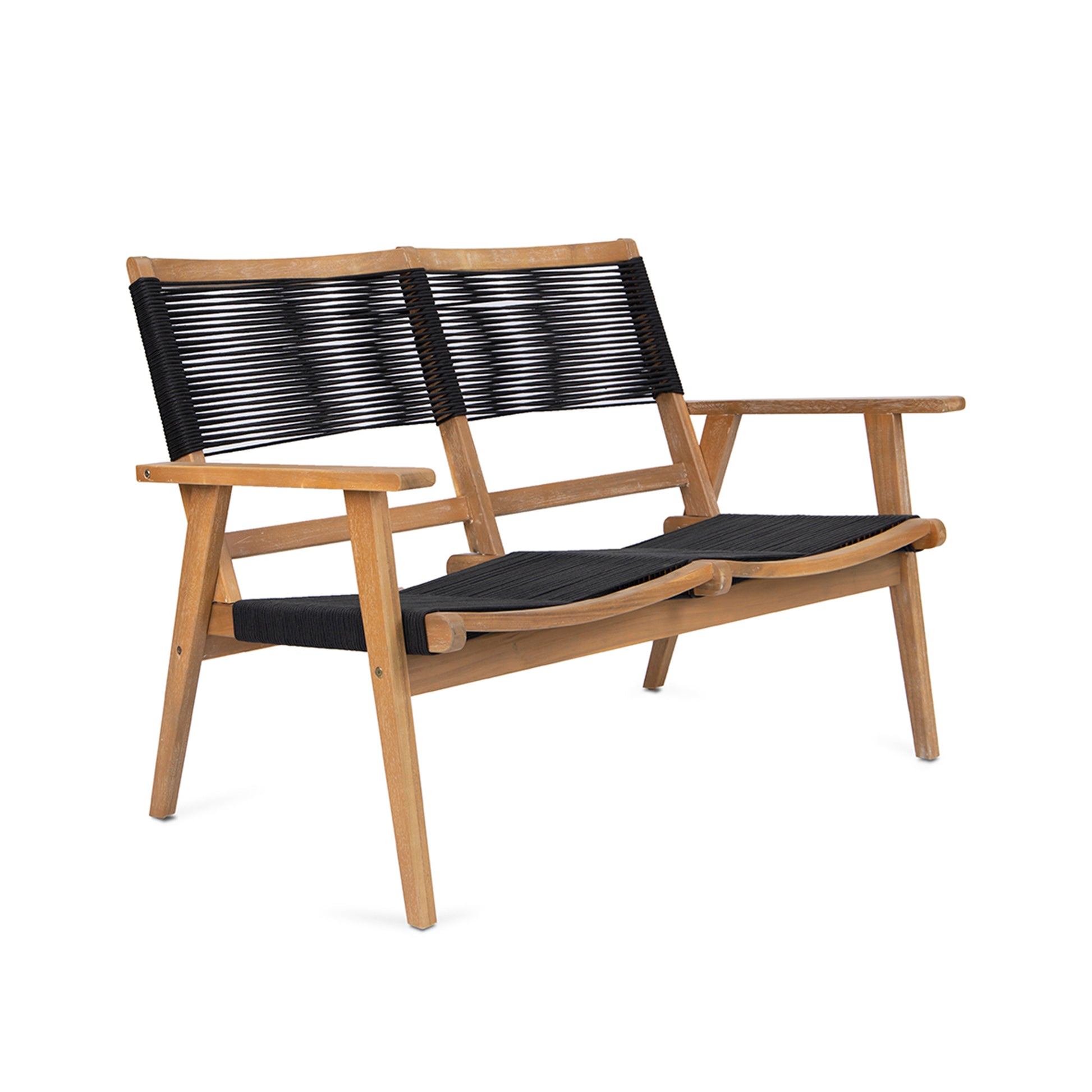 Patio Furniture Chair Black Rope Furniture Chairs 2 Seat Chair,Outdoor Conversation Sectional For Backyard Poolside, Garden Black Brown Garden & Outdoor Modern 2 Person Seating Group Acacia Wood